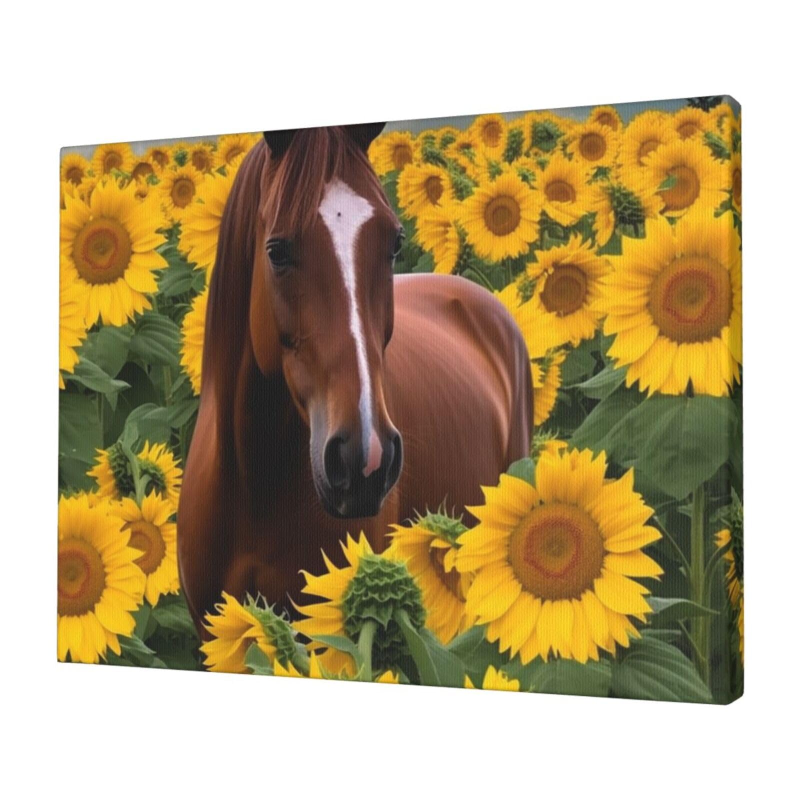 KLOPH Horse and sunflower Canvas Wall Art for Living Room 12"x16" Modern Artwork Painting for Bathroom Hanging Canvas Prints Aesthetic Wallart for Bedroom Kitchen Office Wall Decor