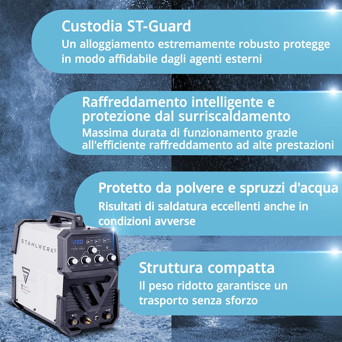 STAHLWERK Saldatrice 2-in-1 AC/DC TIG 200 ST TIG MMA 200 A HF Hotstart Anti-Stick IGBT