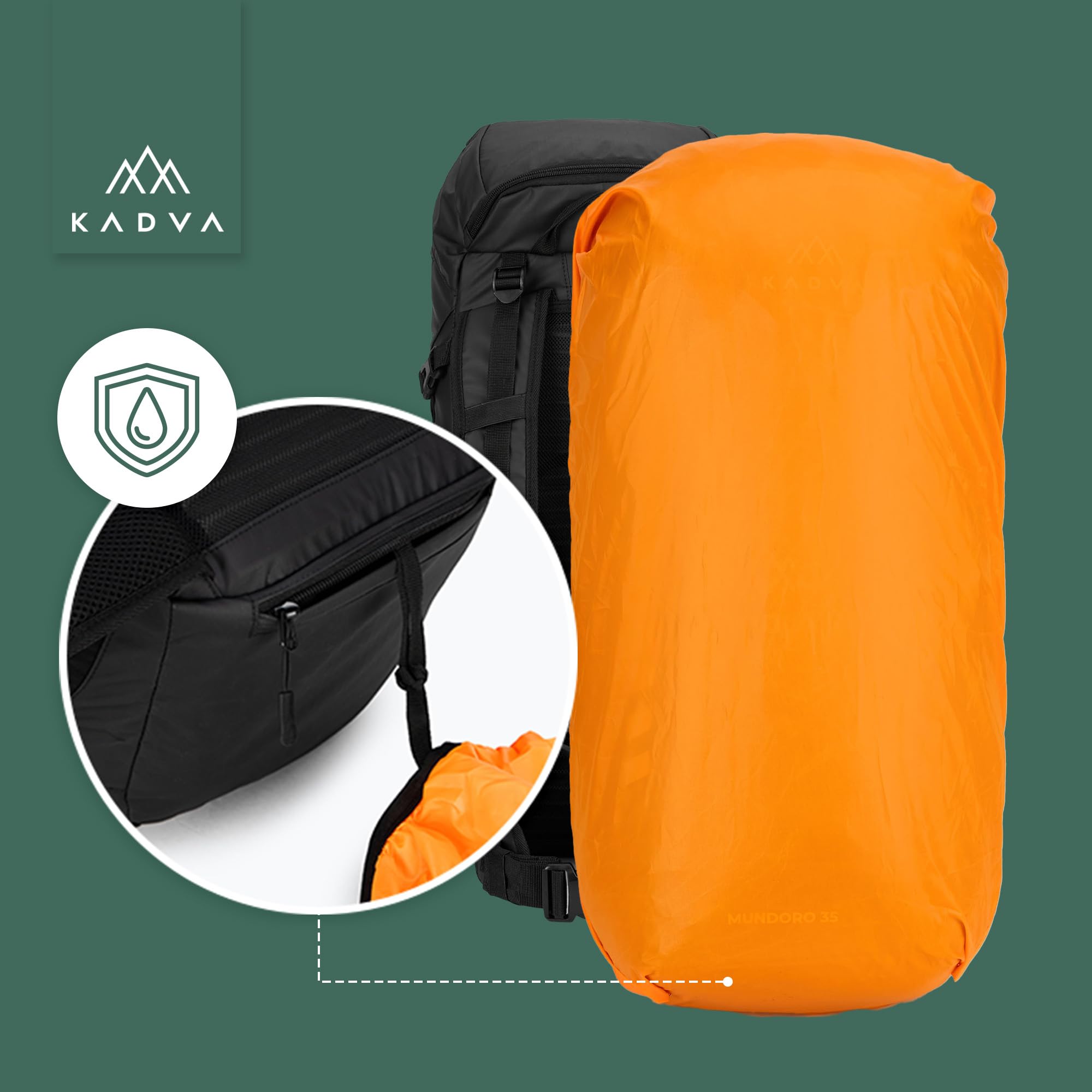 KADVA Mundoro plecak turystyczny 35 l, wentylacja pleców Windflow, pas piersiowy i biodrowy, boczne kieszenie z siatki, uchwyt na kijki trekkingowe, wodoodporny materiał