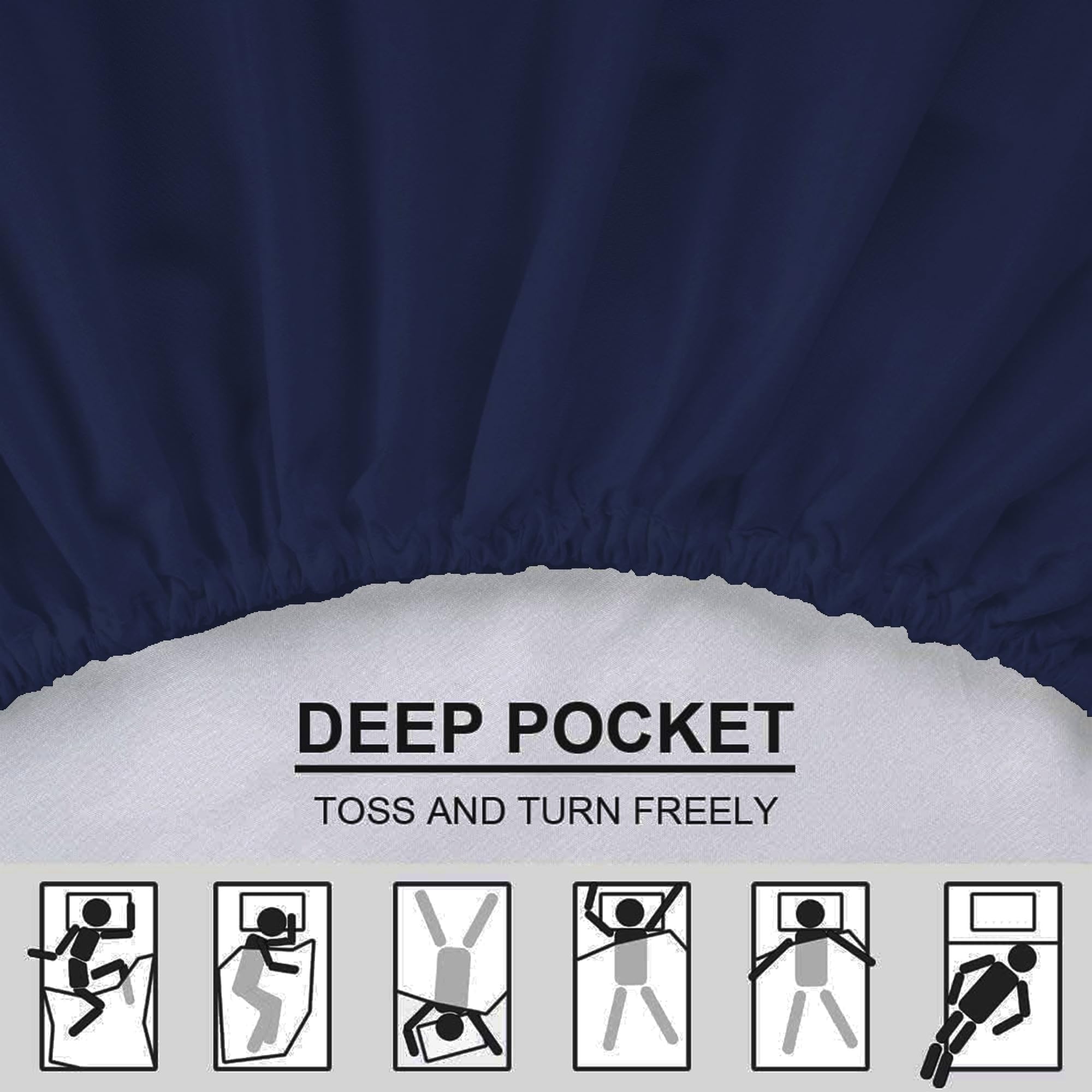 Luxe Dreams Double Fitted Sheet Deep Pocket 12 inches (30cm) Navy Blue 100% Cotton - Image 3