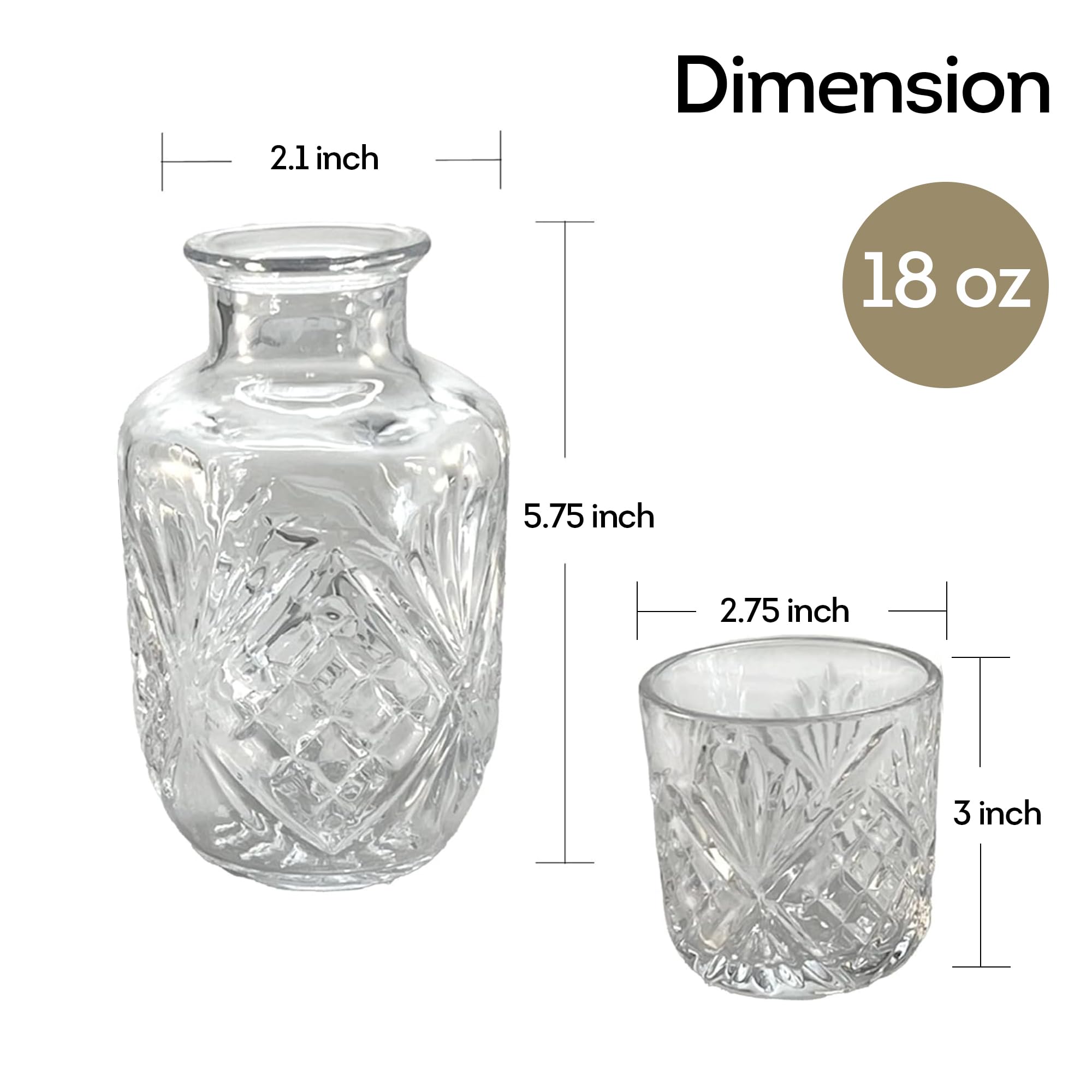 Jarra de agua para mesita de noche con taza de cristal, jarra transparente y vasos de cristal, perfecta para mesita de noche o dormitorio de invitados