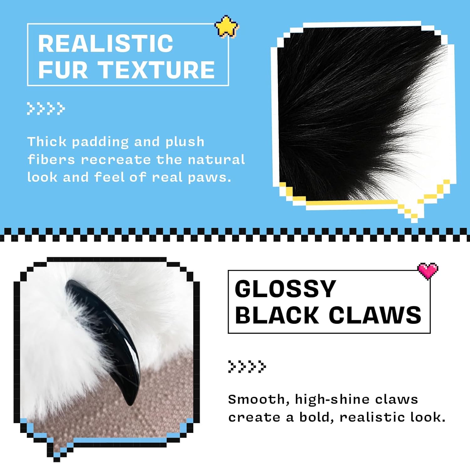 Furry Paws with Built-in Whistle, Faux Fur Plush Cat Claws Gloves, 12.0" x 8.5" Large Fursuit Paw Gloves for Anime Cosplay, Furry Costume Accessories for Adults (White) - Image 3