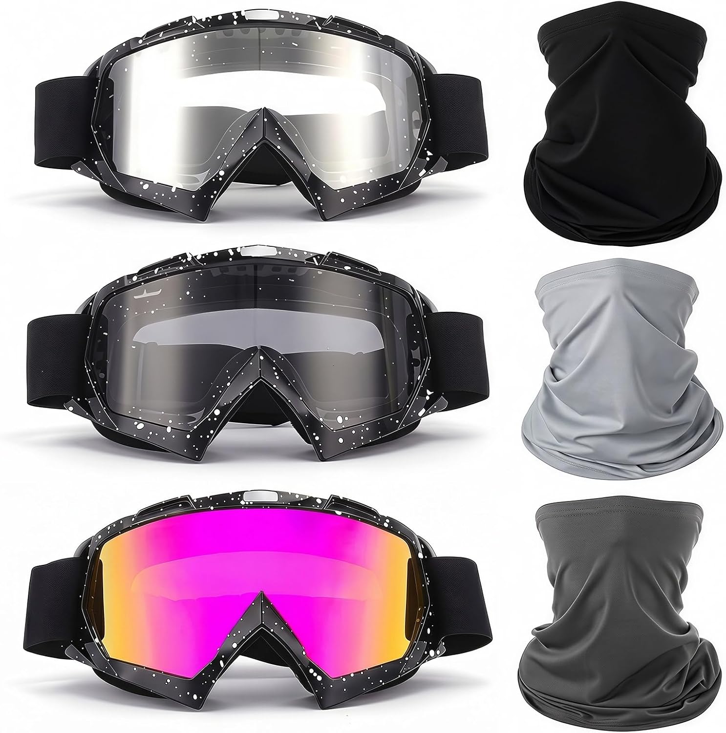 Tallew Dirt Bike Goggles Motorcycle Atv Motocross Goggles with Neck Breathable Face Cover Dustproof Windproof for Men Women