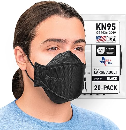 BNX - Paquete de 20 mascarillas KN95, mascarilla desechable de partículas KN95 fabricada en Estados Unidos, estilo tri-fold cupfish