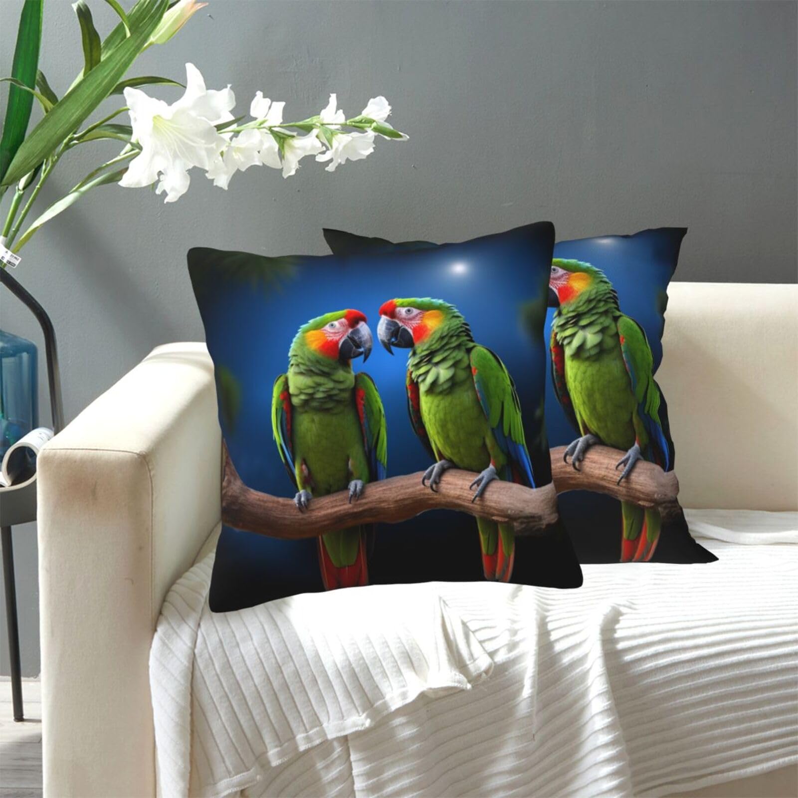 FekiLoot Decorative Throw Pillow Covers Modern Farmhouse Pillowcase Double Sided Cozy Cushion Cover for Sofa Couch Bed 20"X20" Parrots