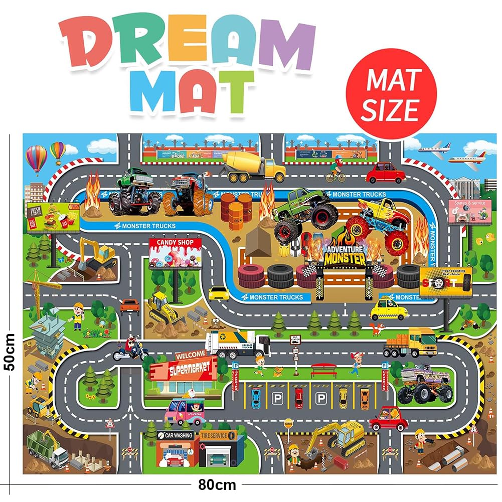 Tapis de Jeu pour Voiture, Antidérapant Tapis de Route Tapiss de Rue Tapiss de Jeu 3D pour Enfants Tapisvoiture Plan de Ville Antidérapants pour Chambre à Coucher et Salle (80 x 50 cm)