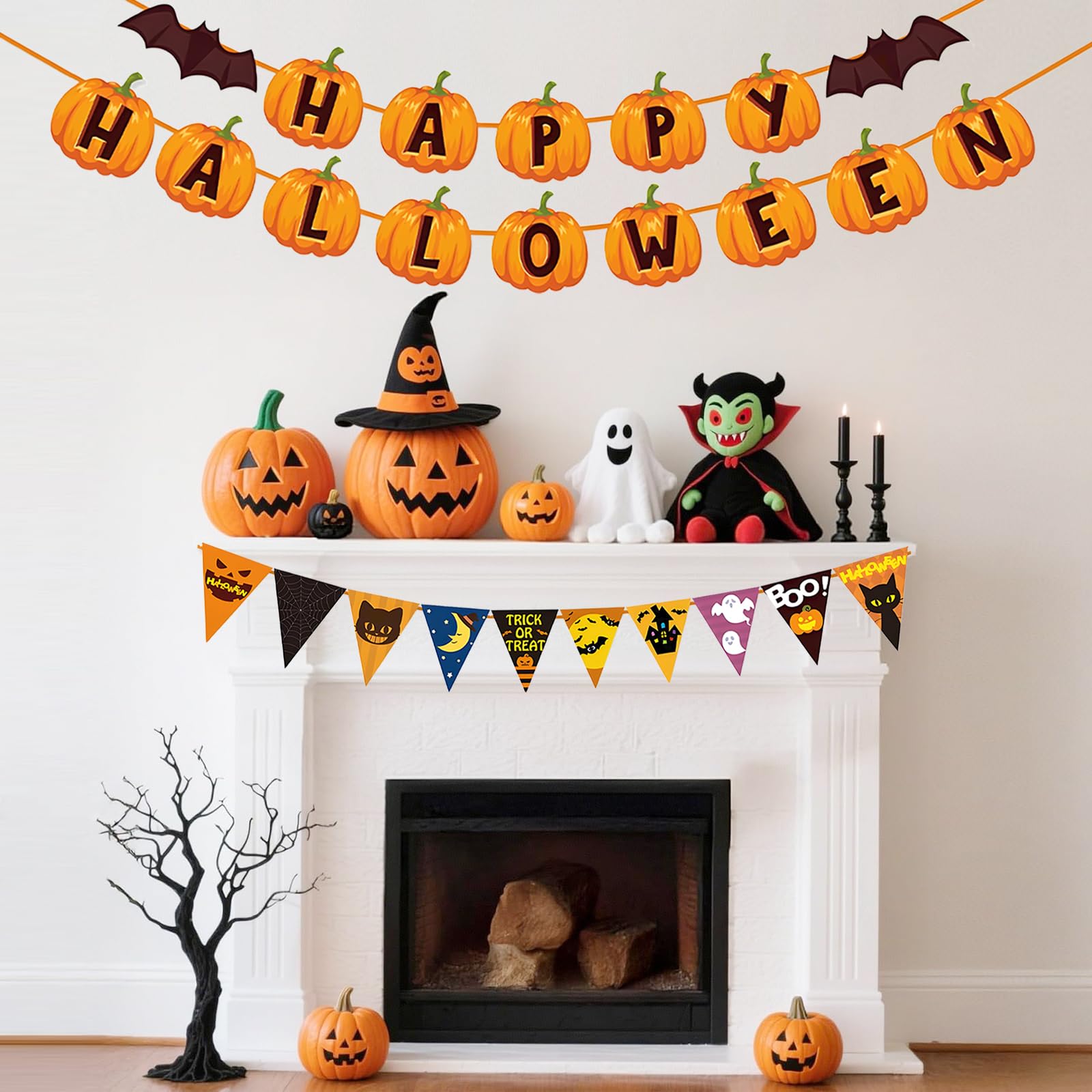Happy Halloween Pumpkin Banner Hanging Halloween Decorations for Wall Home Office Wall