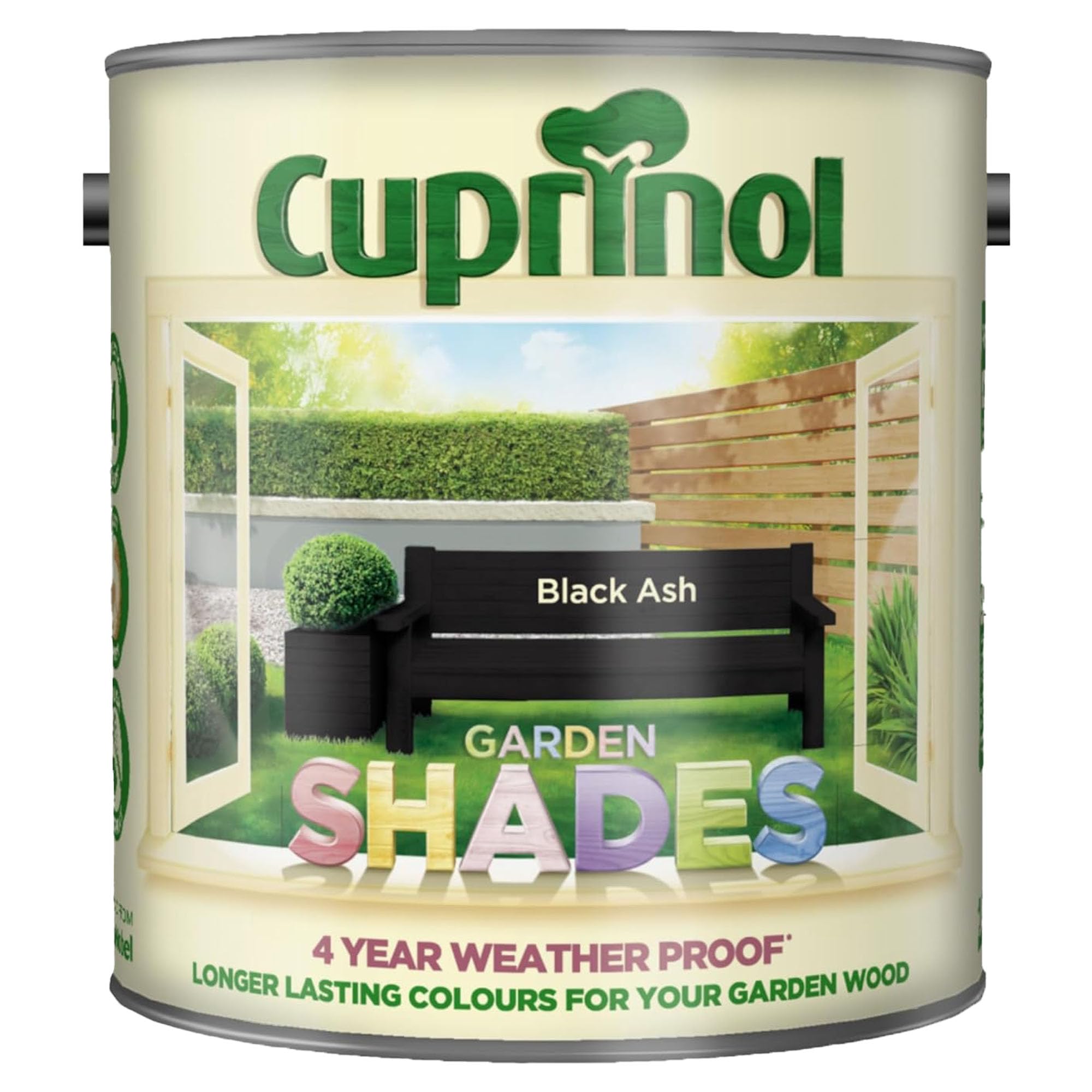 DUAYRA Garden Shades Paint | Quick Drying Water Based | For Garden Fence, Shades, Benches, Terracotta, Brick, Stone | Exterior Wood Furniture | Long Lasting (Black Ash, 2.5 Liters)