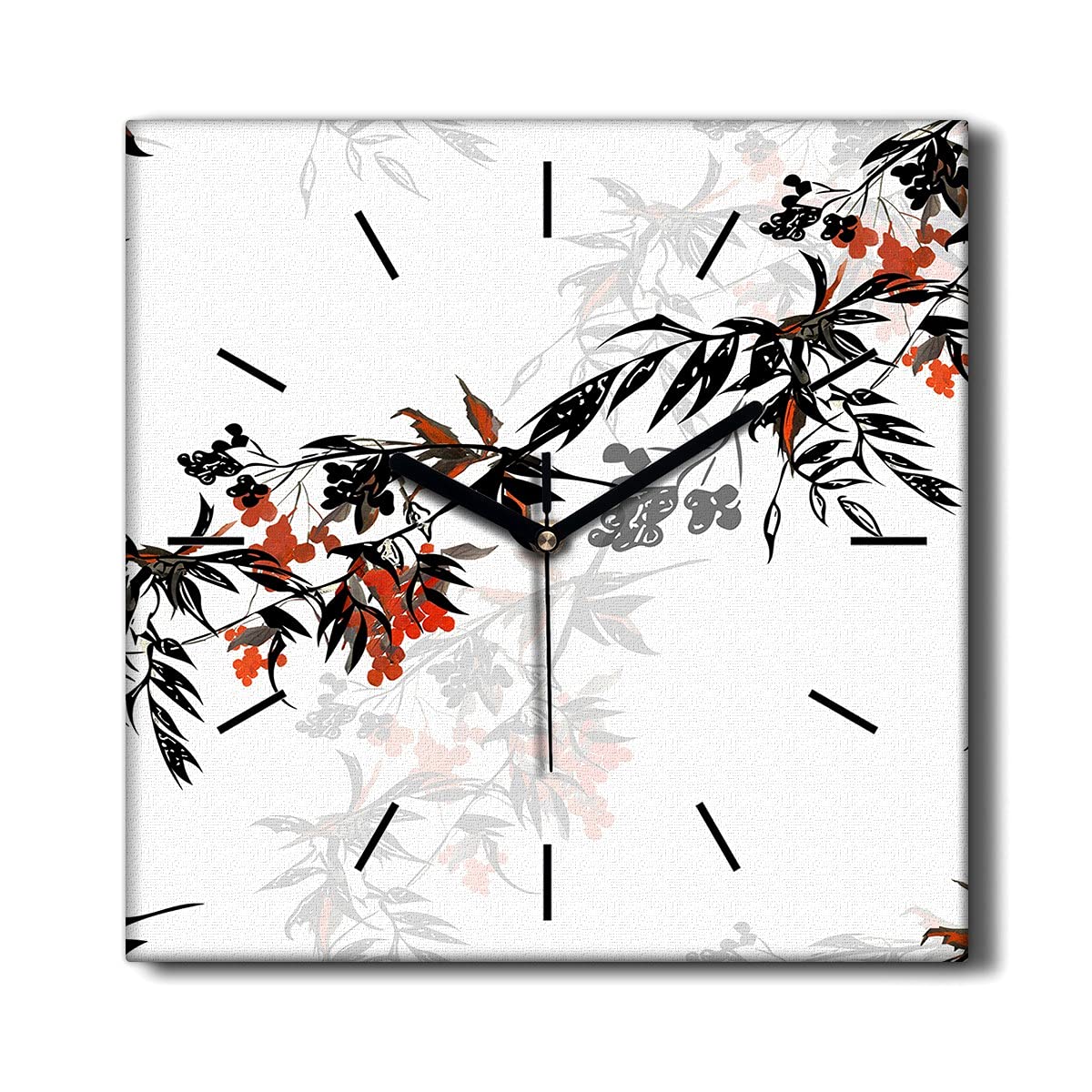 Horloge Murale Salon Coloray Silencieuse - Tableau Toile 30x30 cm Anti-Bruit Feuilles