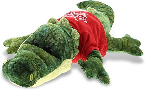 DolliBu I Love You - Peluche de San Valentín con diseño de cocodrilo verde, lindo animal de peluche con camisa roja y nombre, regalo personalizado