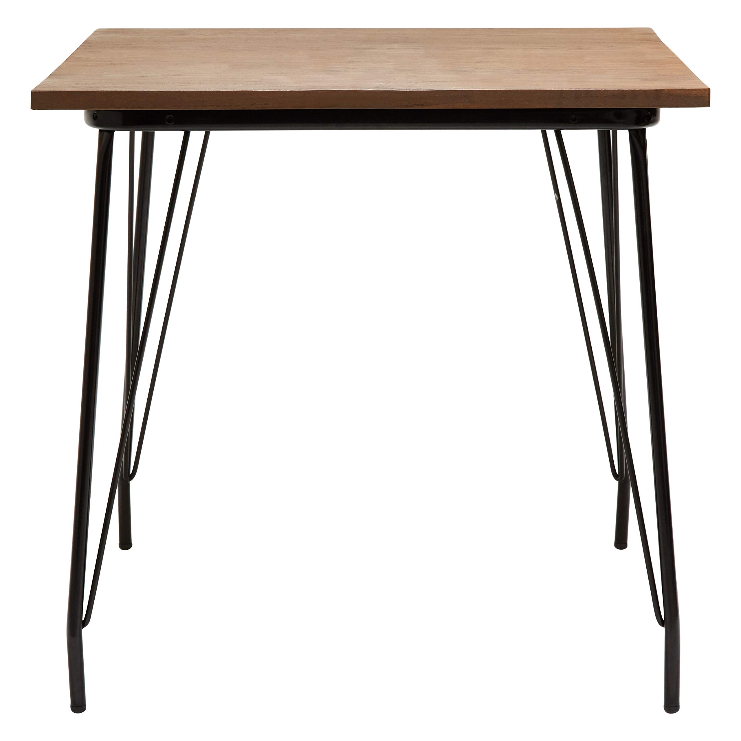 Black Metal Elm Wood Square Dining Table - 80x80cm - Sturdy Outdoor Patio Furniture