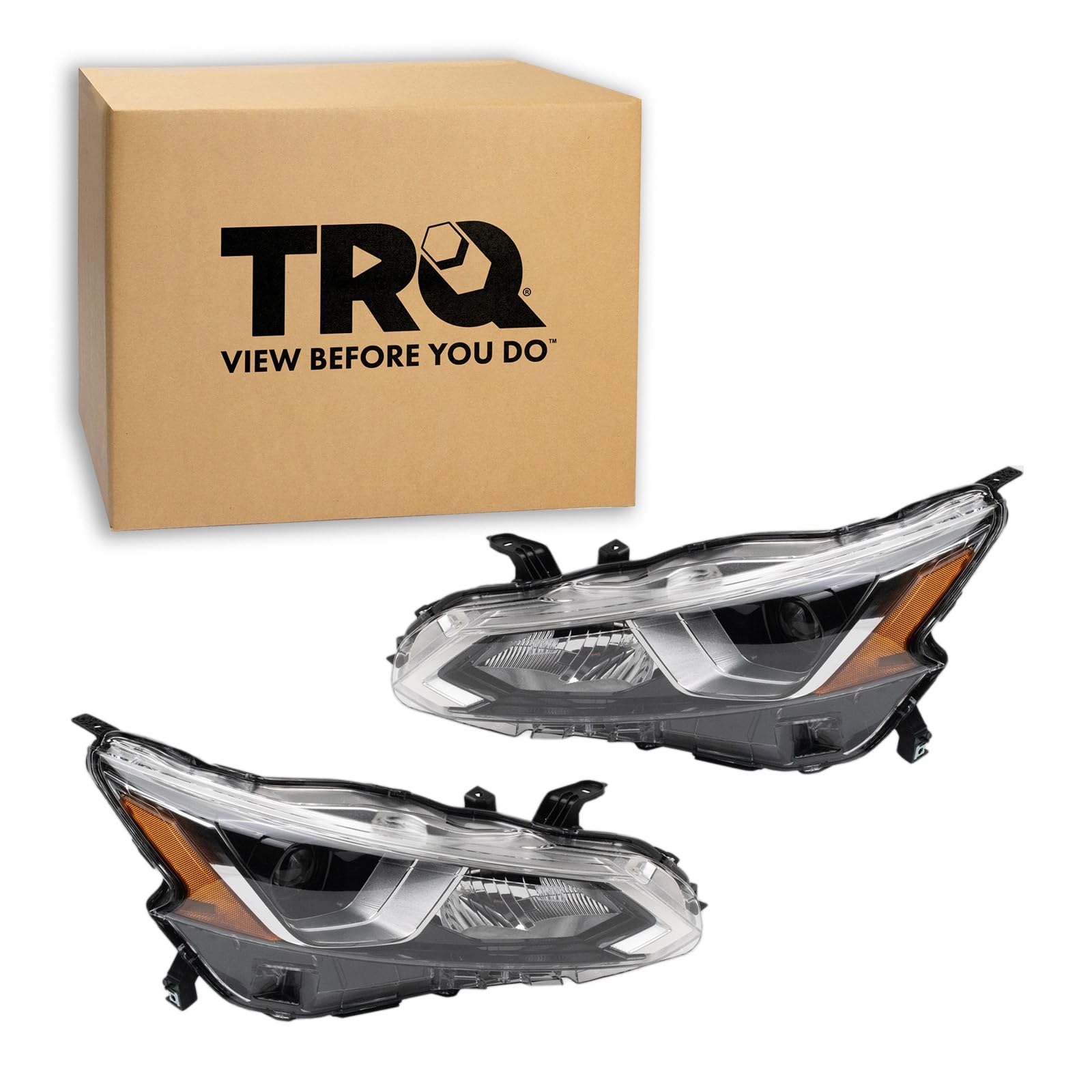 TRQ 2 Piece Headlight Assembly Set Halogen Driver &amp; Passenger Side Compatible with Nissan Altima 2019-2021 Without Automatic Leveling Headlights NI2502265 NI2503265 260106CA0A 260606CA0A