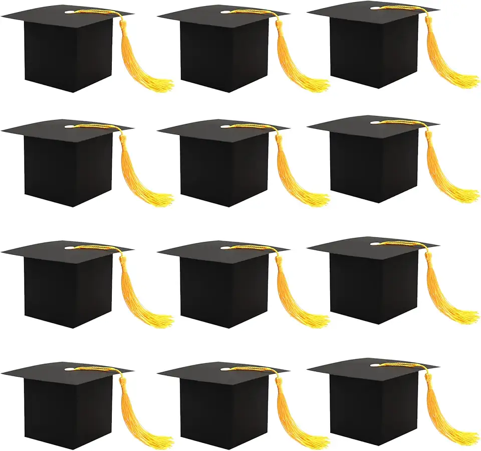 12 peças faltam caixas de boné de formatura com borla dourada para doces lanches guloseimas para presente de formatura lembrancinhas de festa suprimentos decorações classe de 2026 adereços de foto