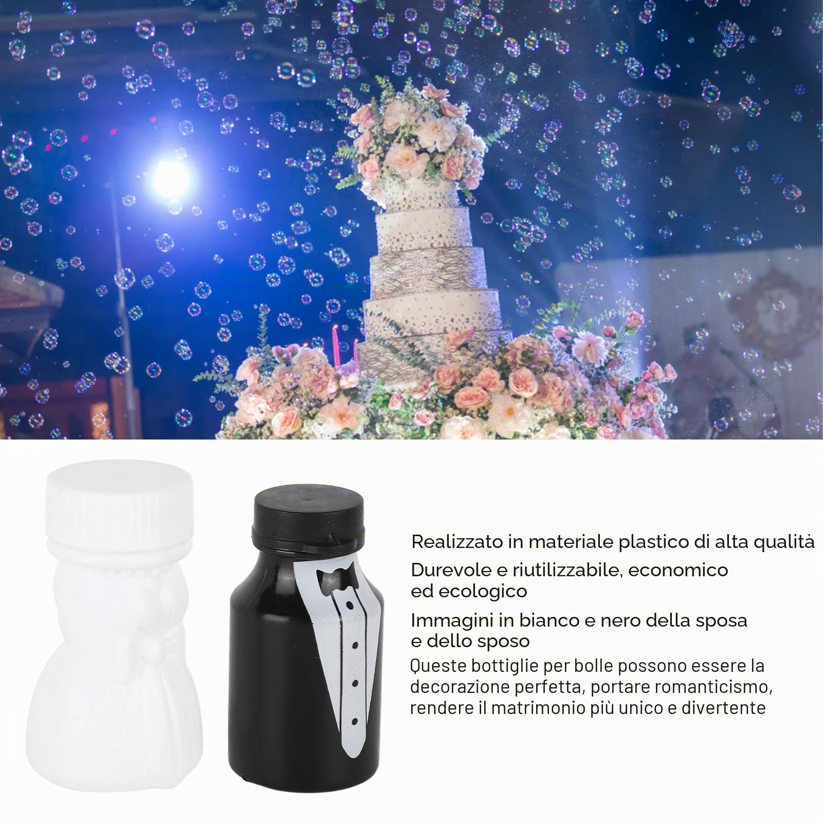 TOPINCN 78 Bottiglie Di Bolle Per Matrimonio A Forma Di Sposa E Sposo Mini Bacchette Per Bolle In Bianco E Nero Per Feste Divertenti Per Anniversario Di