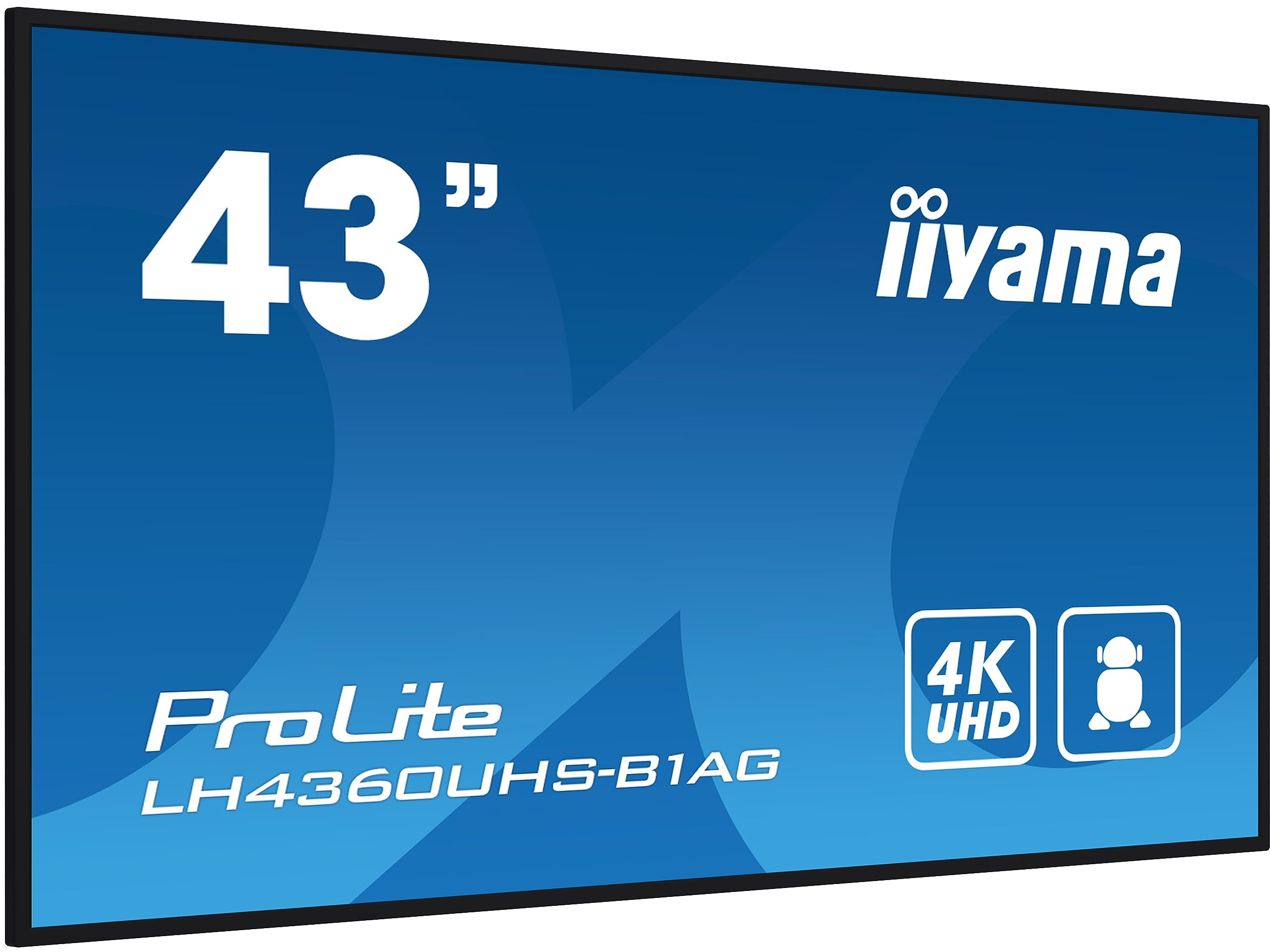 iiyama Prolite LH4360UHS-B1AG 108cm 42.5" Digital Signage Display VA LED Panel 4K UHD HDMI Audio-Out USB2.0 RS-232c RJ45 Mediaplayer Android 11 OS WiFi 24/7 schwarz