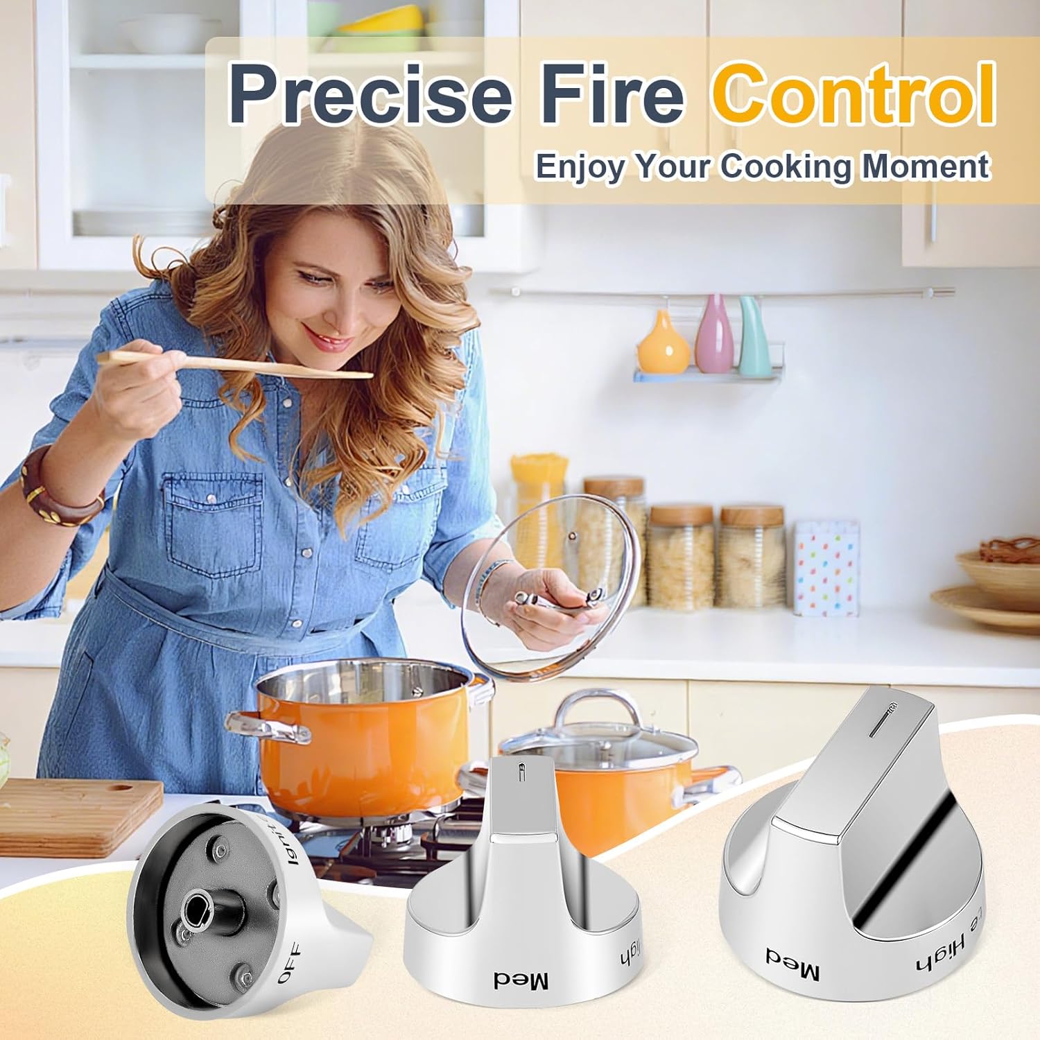 5 PCS W11122880 Stove Knobs Replacement Compatible with Whirlpool WFG745H0FS1 WFG745H0FH1 Gas Range Oven, Stainless Steel Range Surface Burner Control Knobs, Replace W10862482