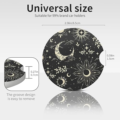 Miniatura 6 de Sun Moon Star - Posavasos absorbentes para automóvil, portavasos con base de corcho con muesca para el dedo para un fácil movimiento del portavasos