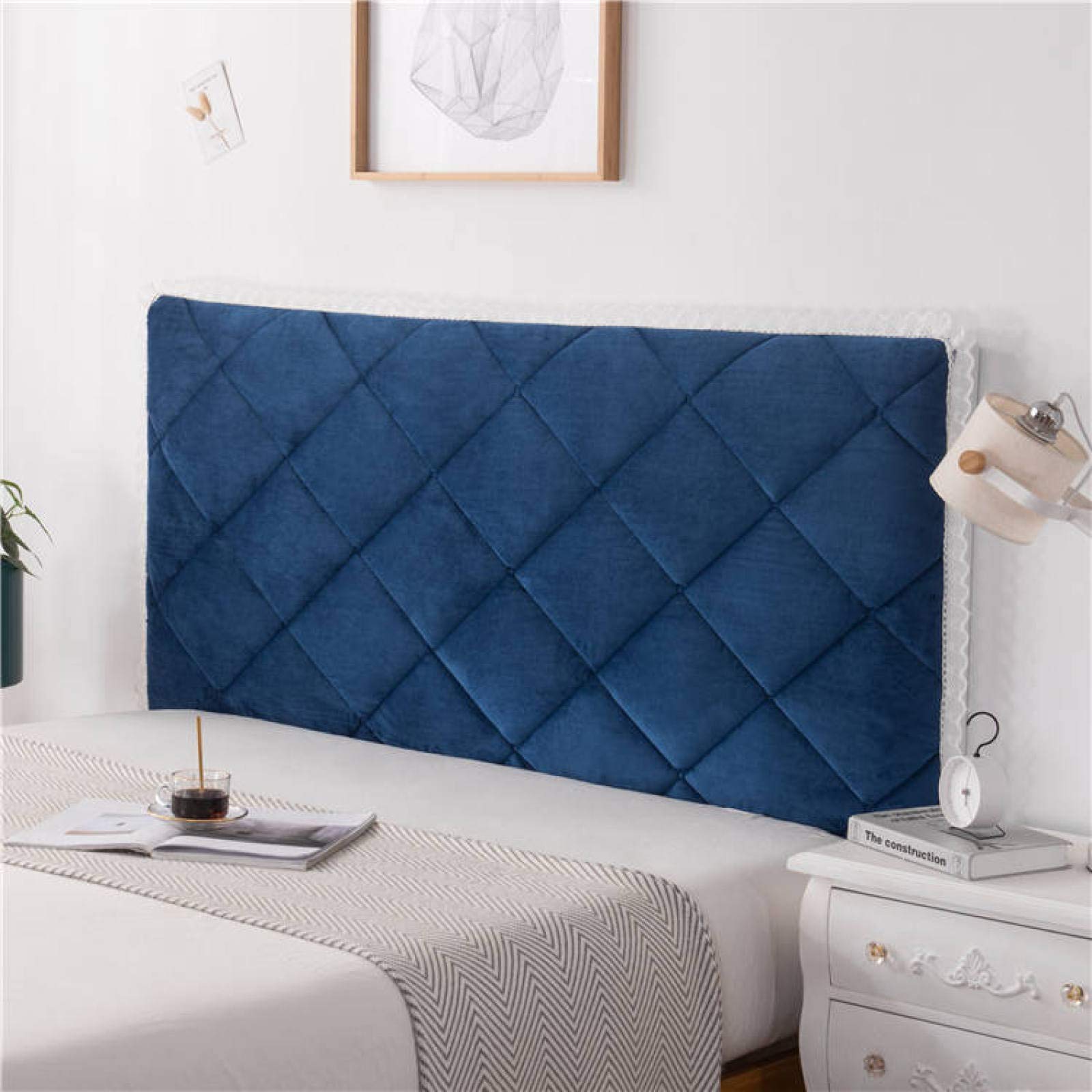 Soft bed Headboard Slipcover Covers for Double Queen Super king Size Bed Solid Color Stretch Padded Headboard Cover Dustproof Furniture Protector for Wooden Upholstered Bed,Blue-160cm