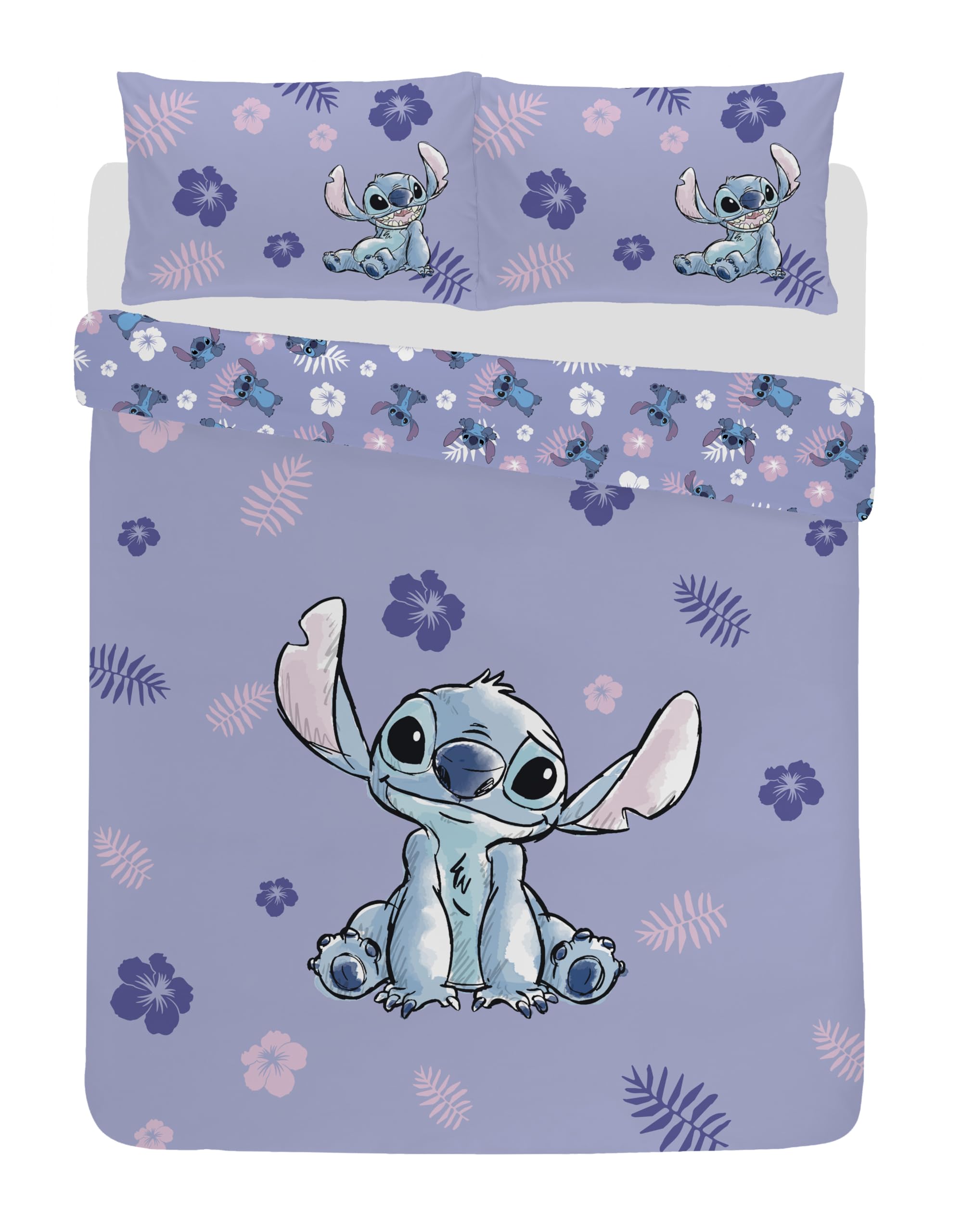 Disney Stitch Single or Double Duvet Cover Bedding Set Lilac Kids Bedroom Accessories (Double)