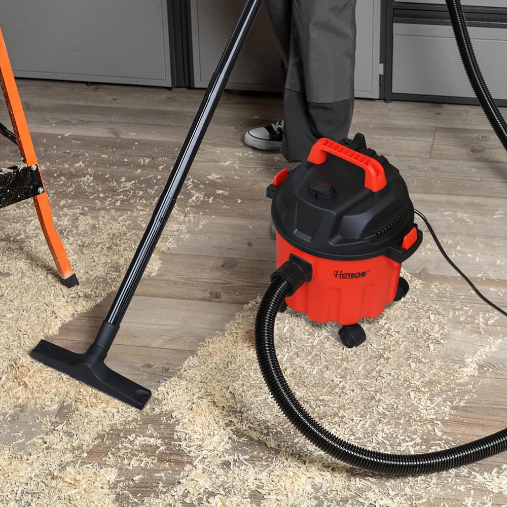 Hoteche Aspirador en seco y húmedo de 800 W, 10 L de capacidad, motor de alambre de cobre, recipiente de plástico, ideal para la familia y el taller