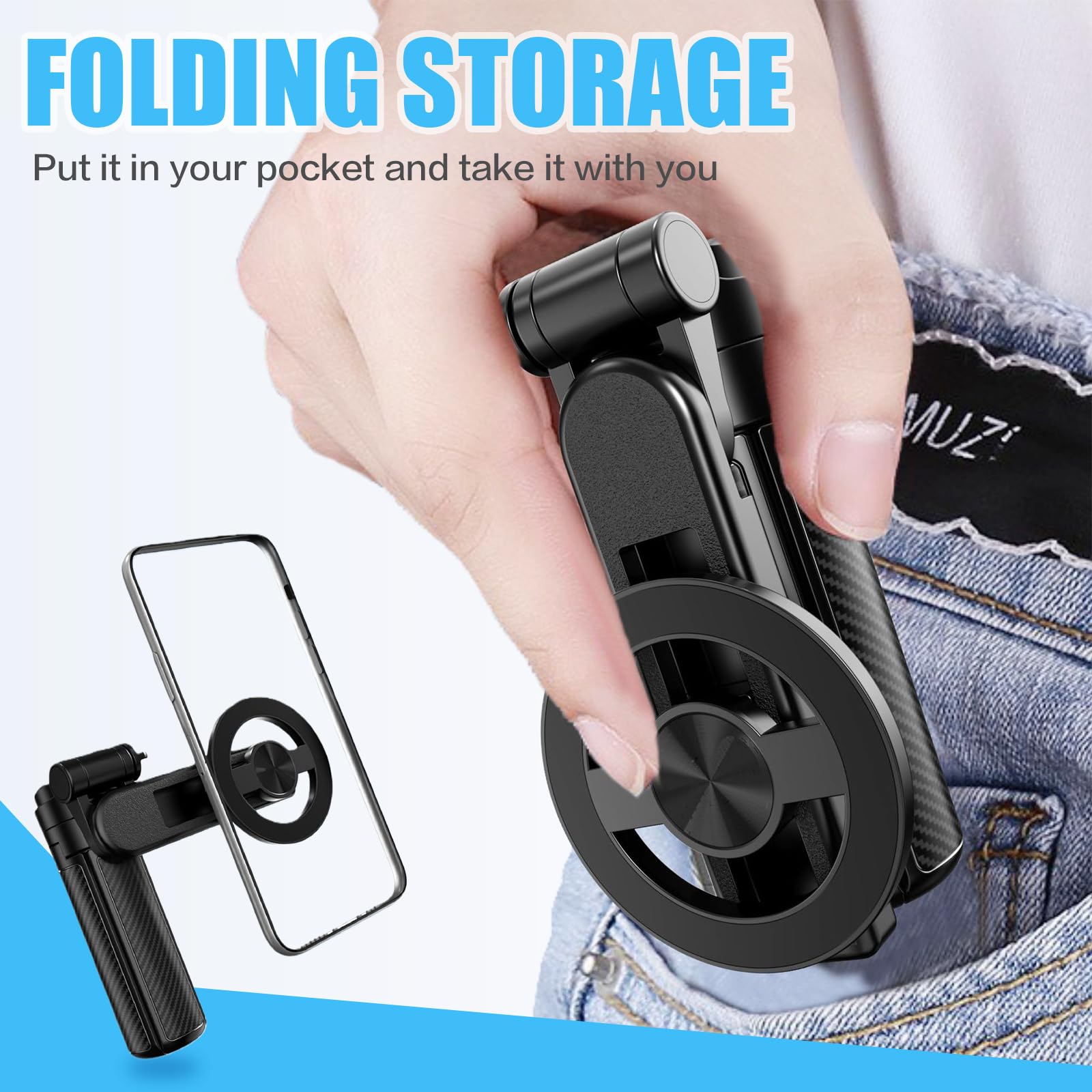 Chiavetta per selfie multifunzione 4 in 1 con rotazione a 360°, bastone per selfie magnetico, mini treppiede con telecomando senza fili, supporto per cellulare per iPhoneAndroid