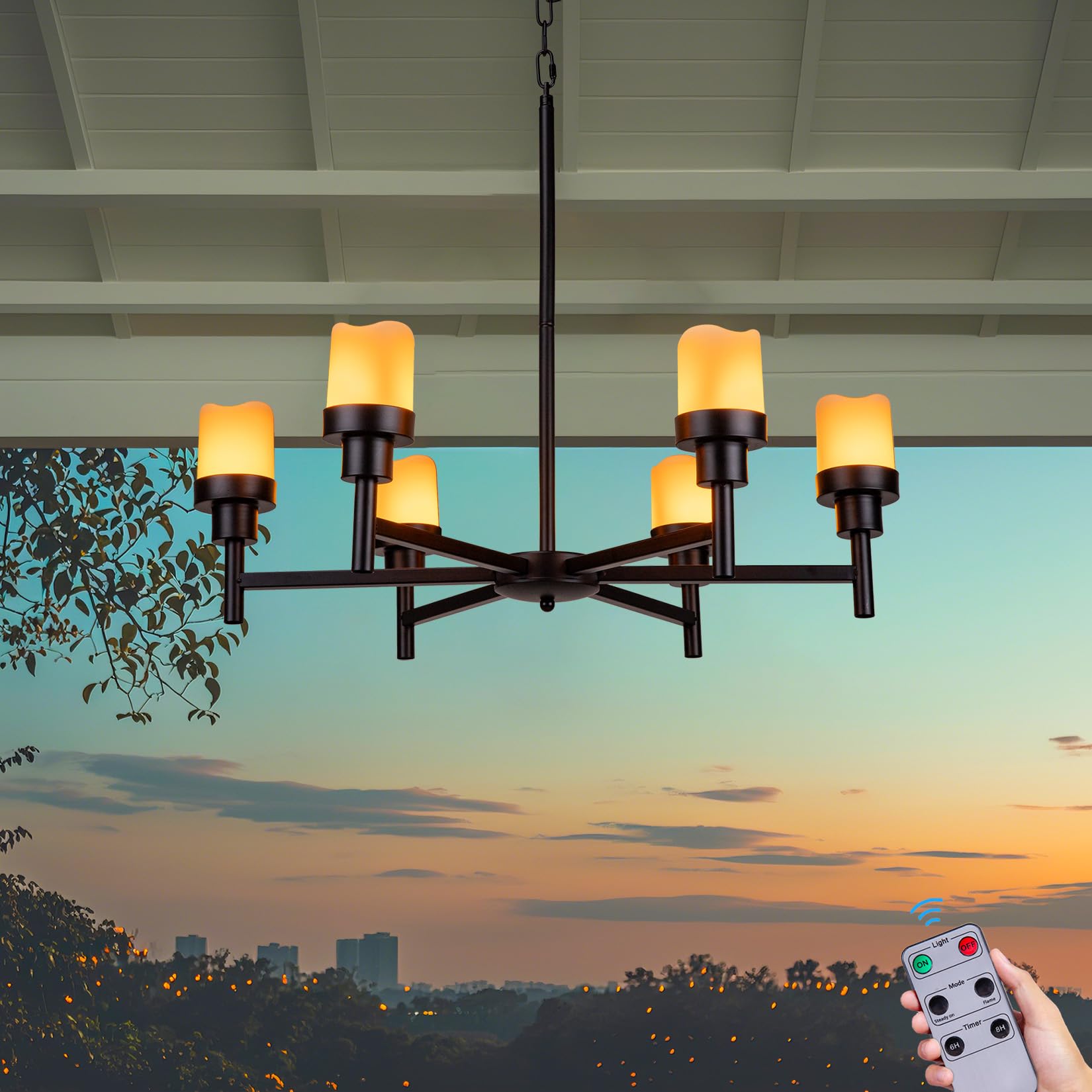 Battery Operated Chandelier, Outdoor Hanging Candle Lights Battery Gazebo Lights, Outdoor Chandelier for Gazebo, Canopy, Pergola, Porch, Tent Decor (6)