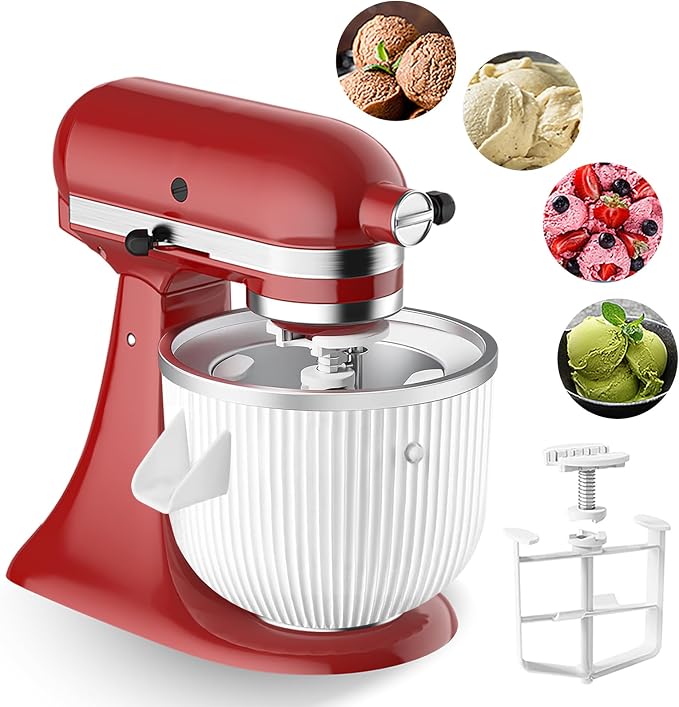 Ice Cream Attachment for KitchenAid Stand Mixer,Fits 4.5-5Qt Tilt-Head/6-7Qt Bowl-Lift Stand Mixers, 2-Quart Frozen Kitchenaid Ice Cream Maker Attachment, Ice Cream & Sorbet Gelato Maker by KassunKoch