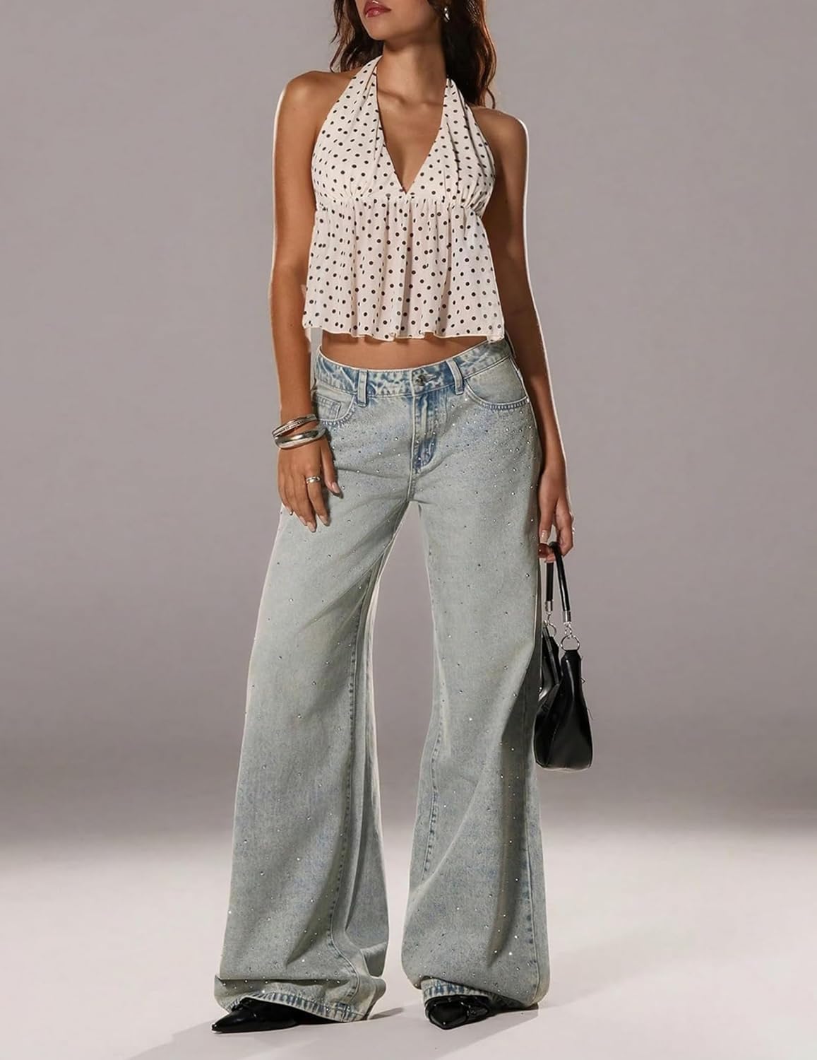 Women's Y2k Halter Going Out Polka Dot Mesh Top Open Back Deep V Neck Sleeveless Crop Tank Tops Trendy Outfits - Image 5