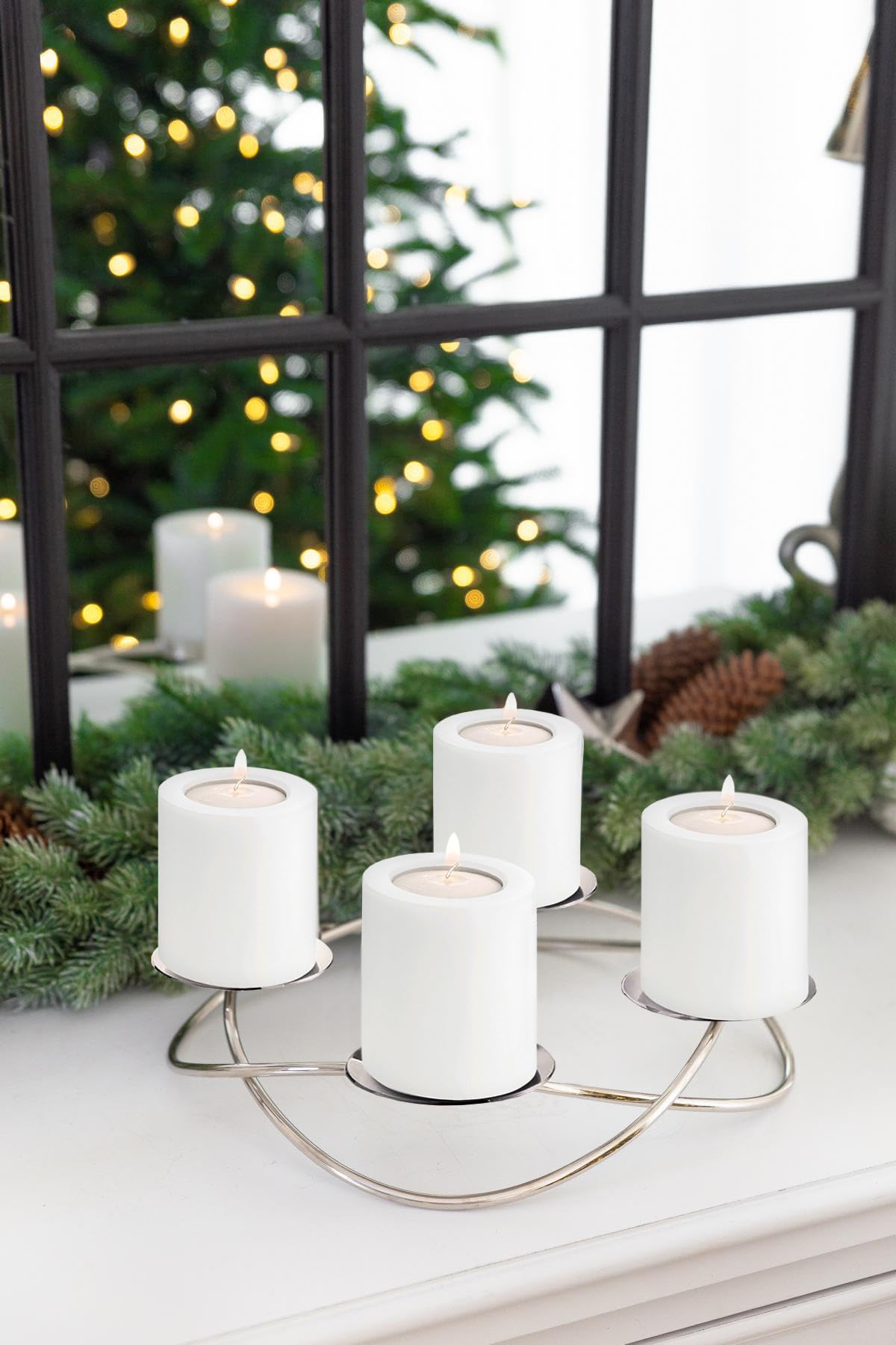 EDZARD Adventskranz Alloa (ø 33 cm), für Stumpenkerzen Ø 6 cm, Edelstahl hochglanzpoliert, silberfarben