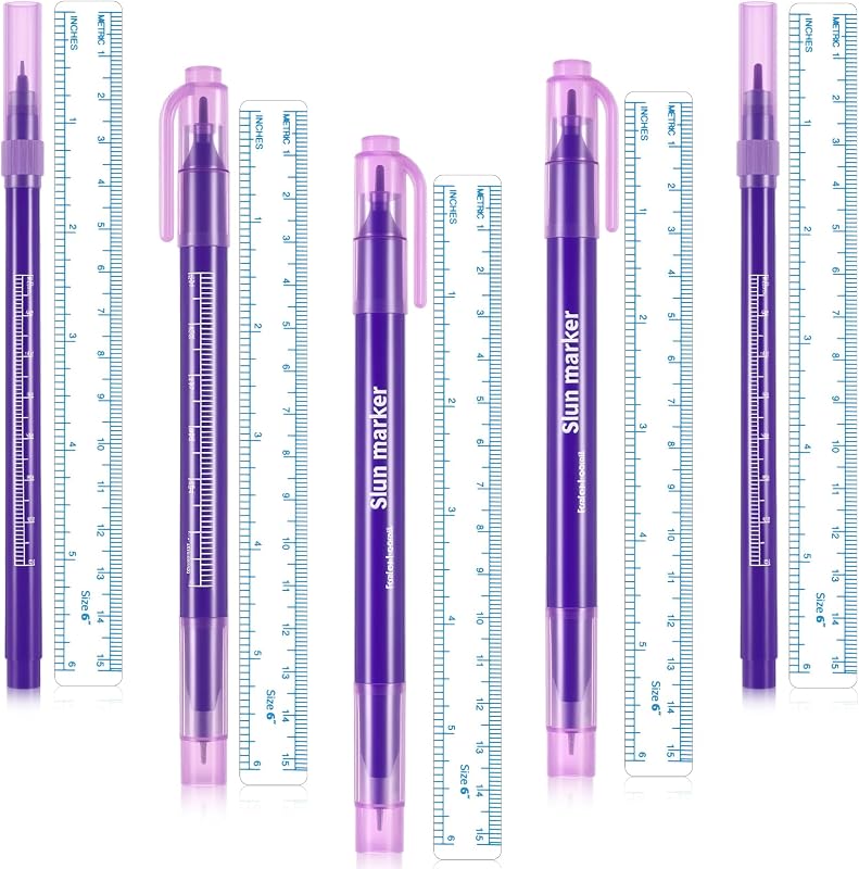 Zonon 5 Pcs Markers Skin Marker Pen Purple Tattoo Pen, 0.5mm & 1mm | Surgical Marking Use, Tattoo Pen with Paper Ruler for Skin, Eyebrow, Lips 2 Single Head & 3 Double Heads