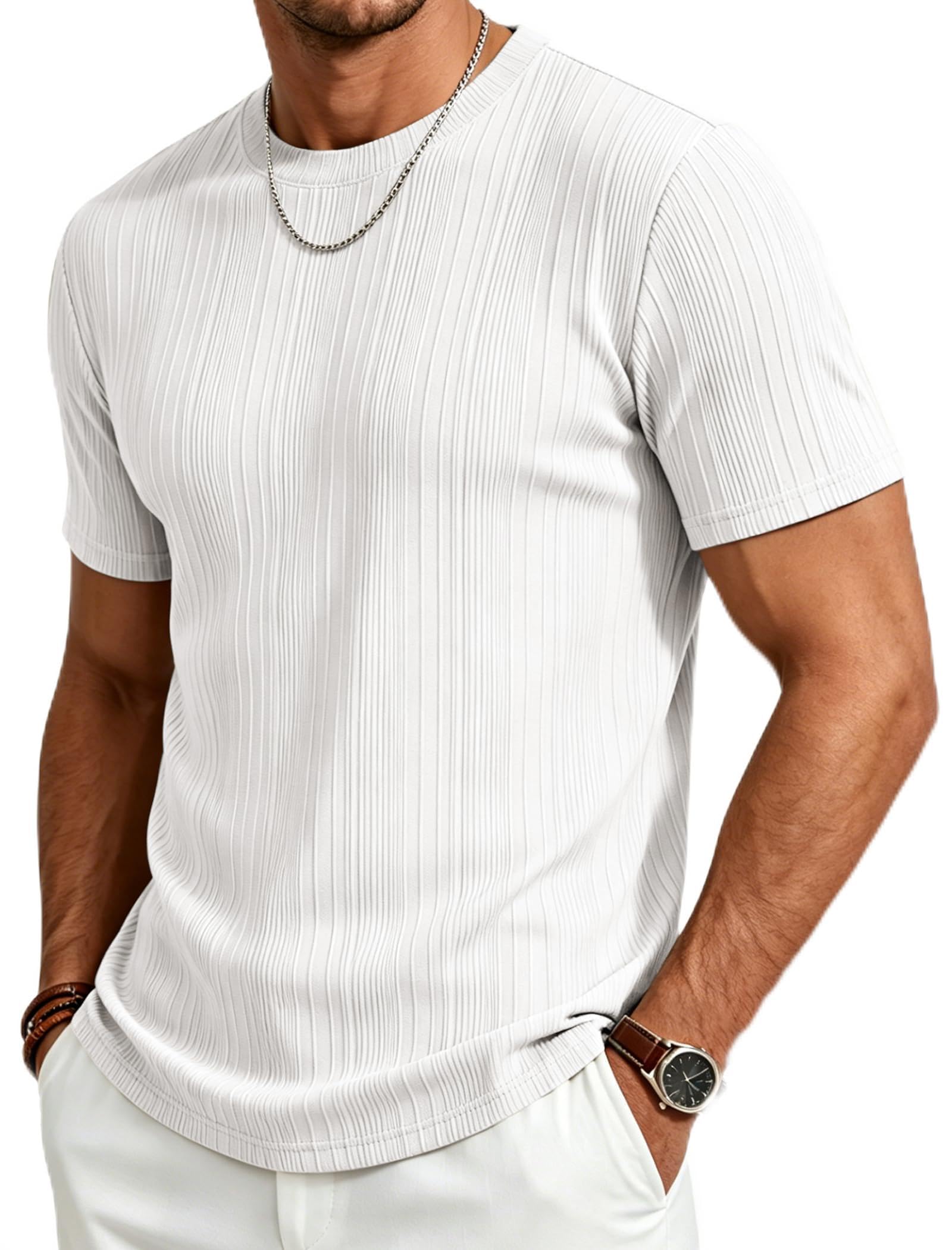Gracyoga Men's T-Shirts Short Sleeve Knit Casual Ribbed Dress Tee Shirt | Breathable,Unique,Fashion,Stylish,Fitted,Styling,Dressy,Soft,Formal,Daily Wear,Streetwear,Outfit,from Office to After-Work