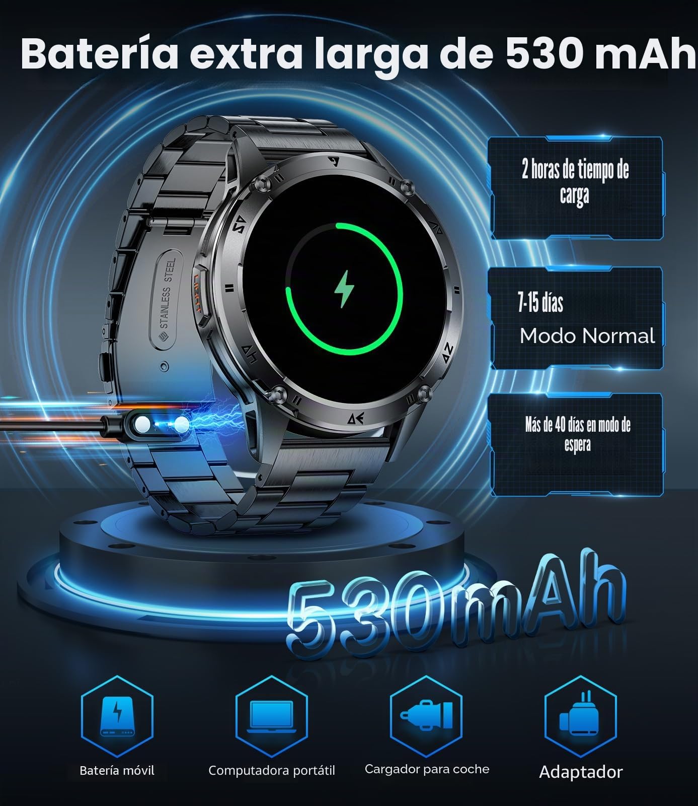 Reloj Inteligente Hombre, Llamadas Bluetooth, Pantalla AMOLED HD de 1,43", Linterna LED, 110+ Modos Deportivos, Monitor de Ritmo Cardíaco/Sueño/IP68, Compatible con Android iOS, Negro