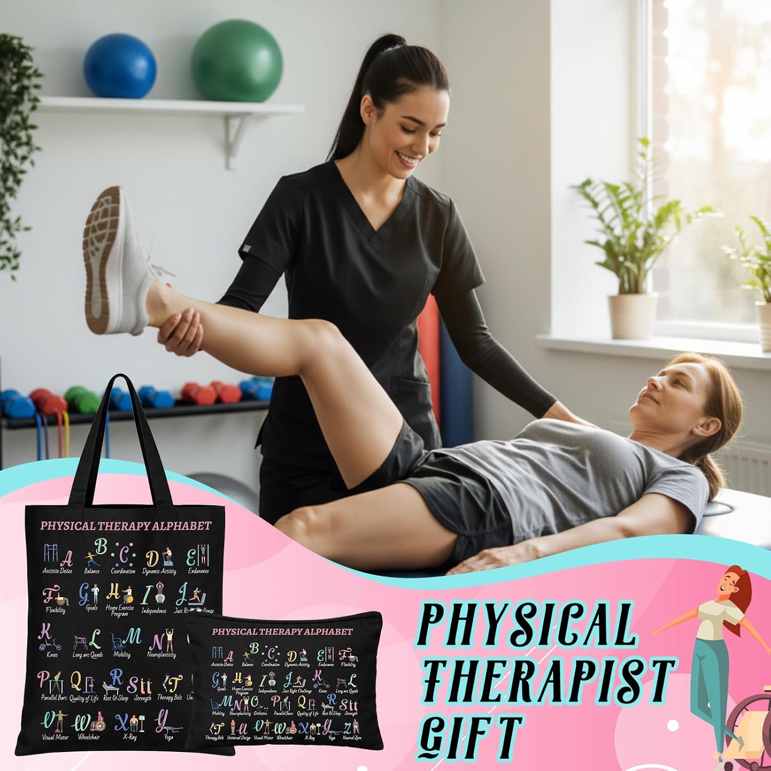 2 Pcs Christmas Physical Therapy Gifts Physical Therapist Tote Bag with Makeup Bag Occupational Therapy Appreciation Gifts Thank You Christmas Retirement Presents for Women OT PT PTA - Image 5
