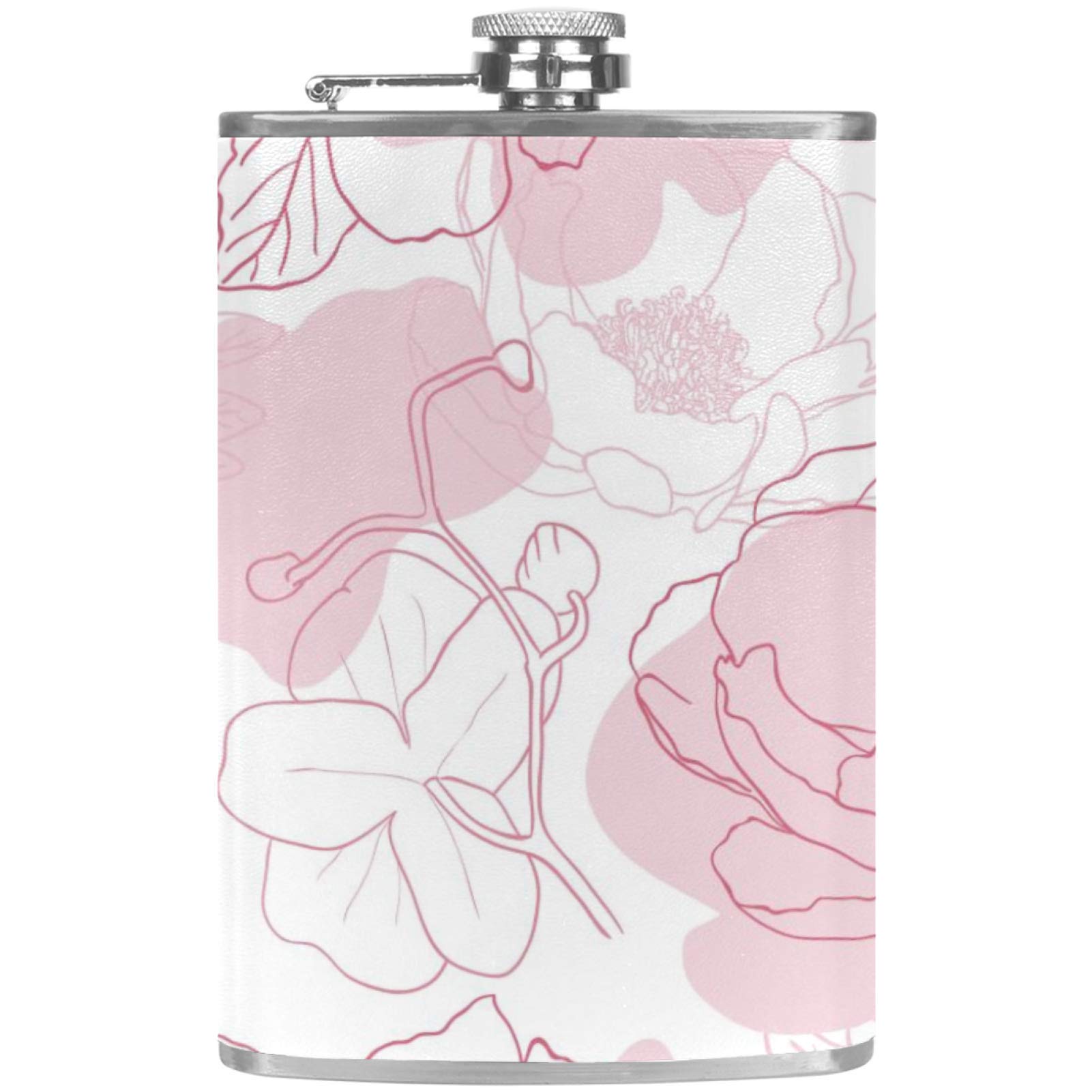 Flasque à whisky pivoines roses cadeau idéal pour buveurs fiole en cuir avec entonnoir