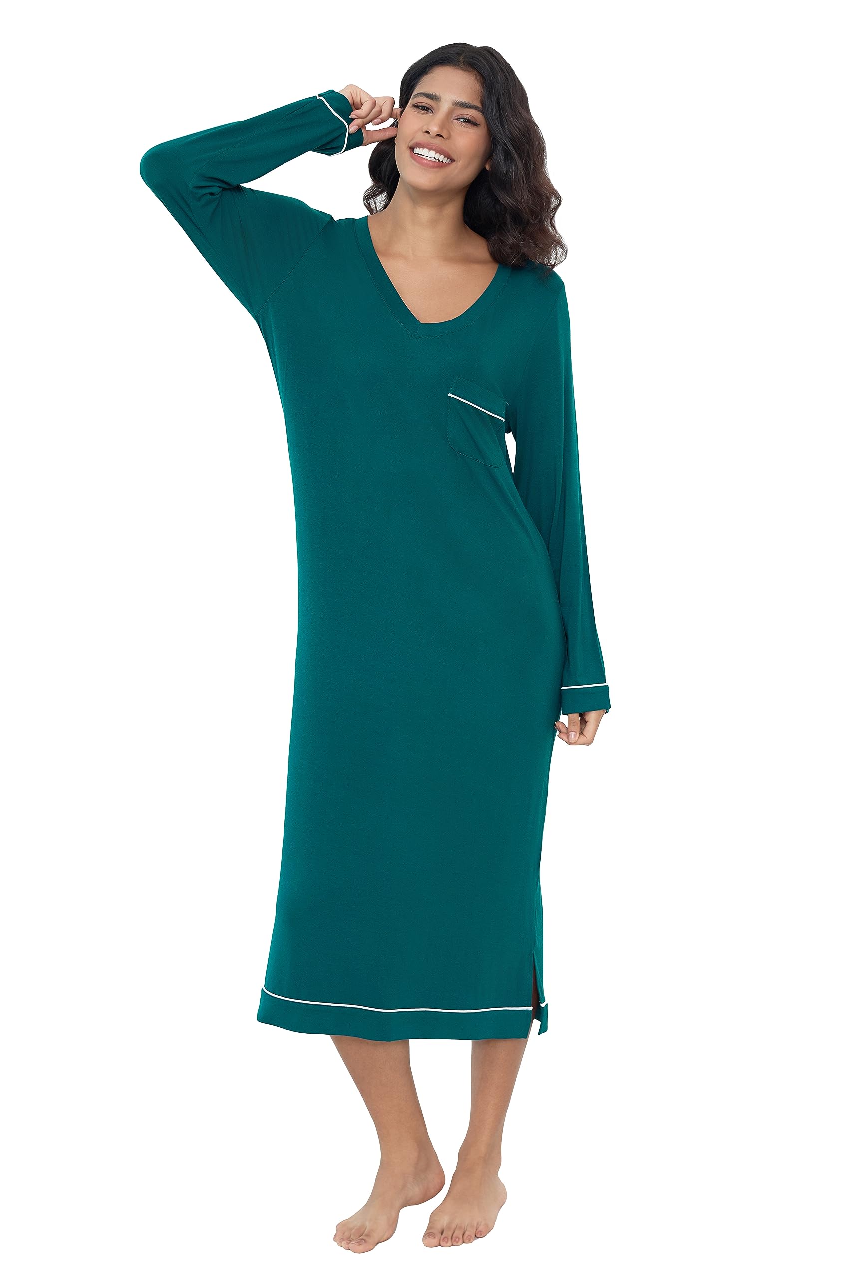 Amorbella Women's Green Bamboo Cool/Cooling Nightgown Sleepshirt Night/Sleep Shirt/Gown (,Small)
