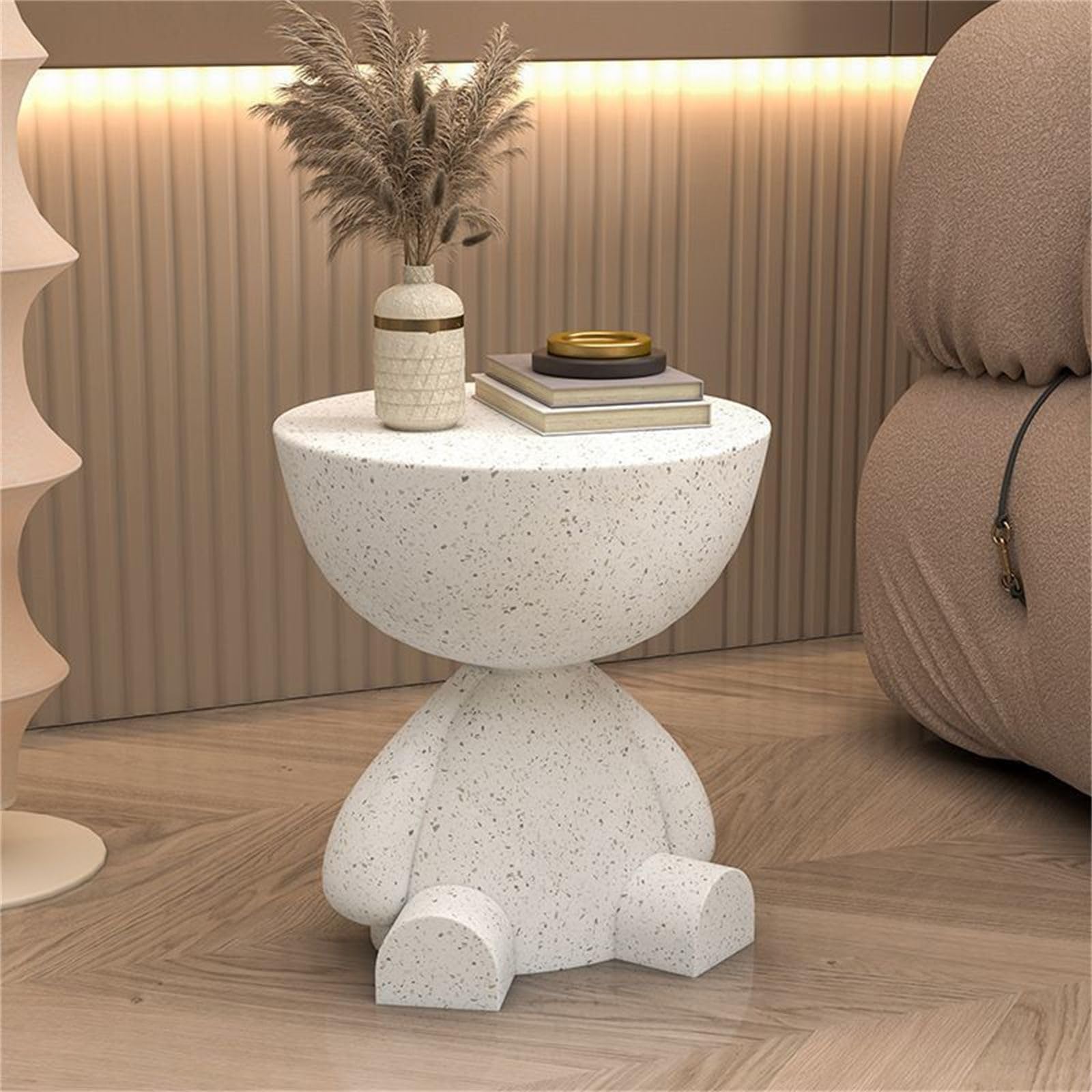 Modern Round Side Table, Living Room Coffee Table, Bedside End Table, Home Decor (White Marble)