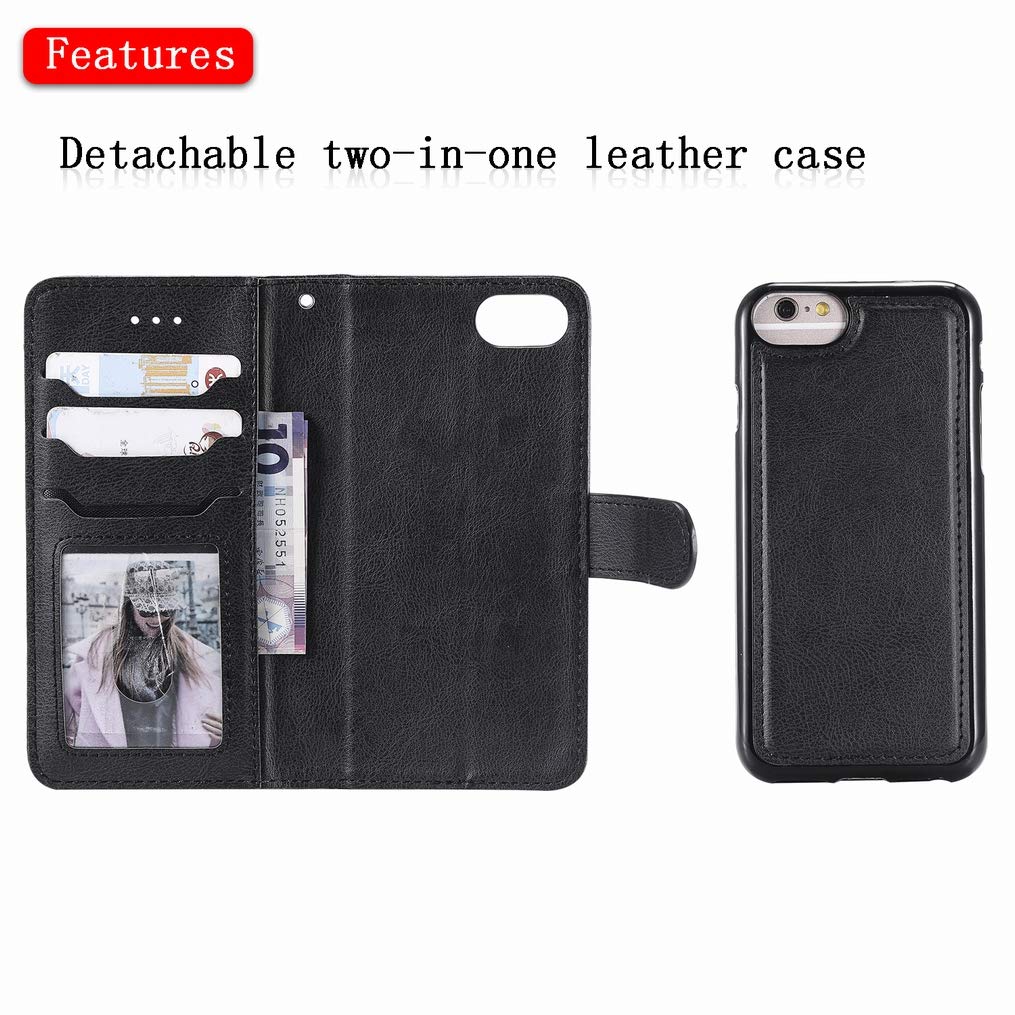 Tenphone Custodia A Portafoglio Per IPhone 6/6S, Pelle PU Con 2 Scomparti Per Carte, Nero, Funzione Stand