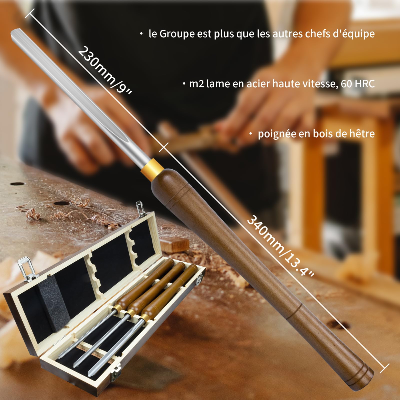 Outils de tournage du bois, 3 pièces 3/8", 1/2" et 5/8" HSS Gouge d'ébauche ciseau de tour outils de tournage à bois ciseau de tour à bois