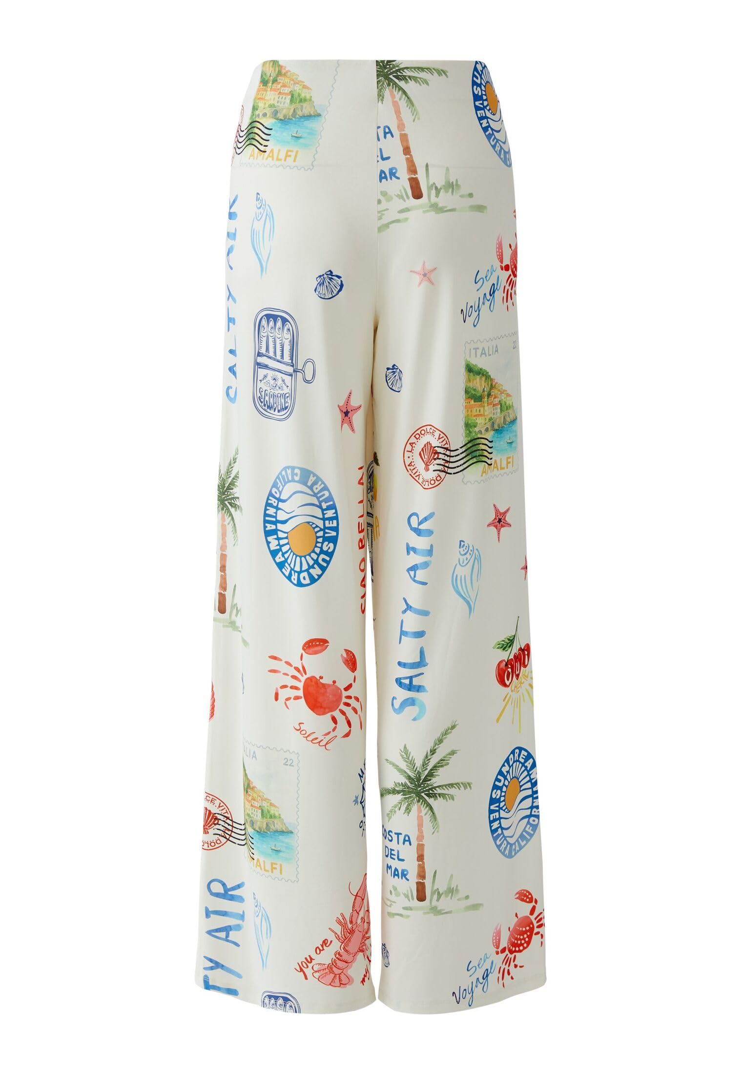 Oui Damen Marlenehose Silky Touch Loose/Comfort fit Platziertes Motiv