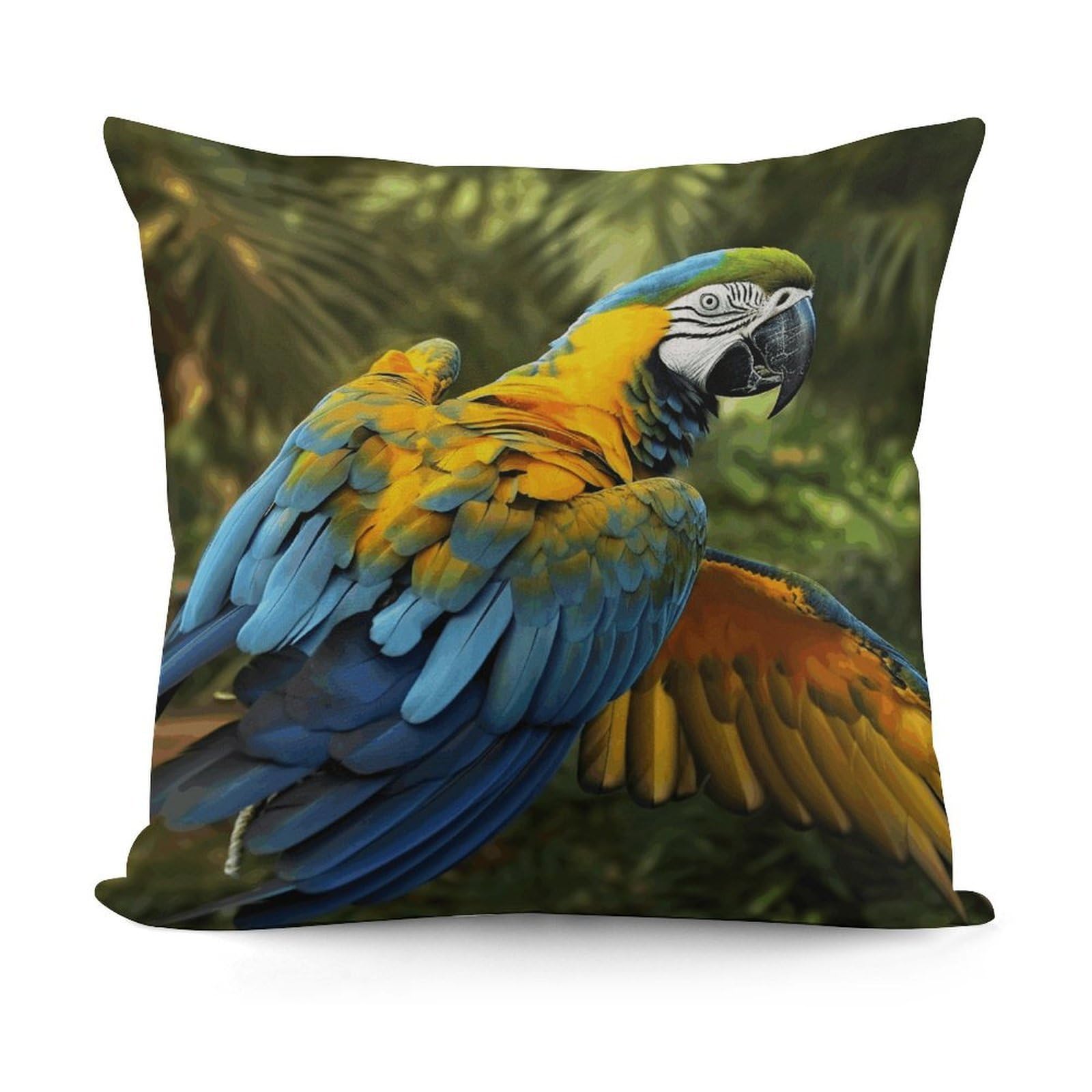 VstaDank Yellow Wings Blue Parrot Pillow Covers Soft Plush Decorative Square Pillow Cover Modern Breathable Pillowcases Pillowcase with Invisible Zipper 18x18 Inches for Sofa Living Room