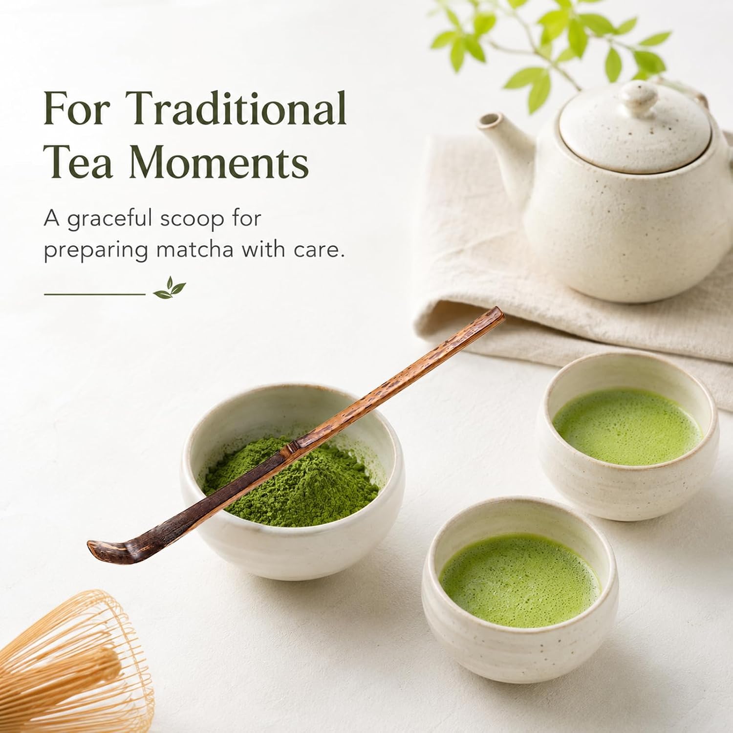 JJUNW 3 Pcs Matcha Spoon, Japanese Tea Scoop, Chashaku Hooked Spoon Sticks Whisk Bamboo Scooping for Traditional Tea Spoons for Matcha Coffee Espresso Teas Accessories