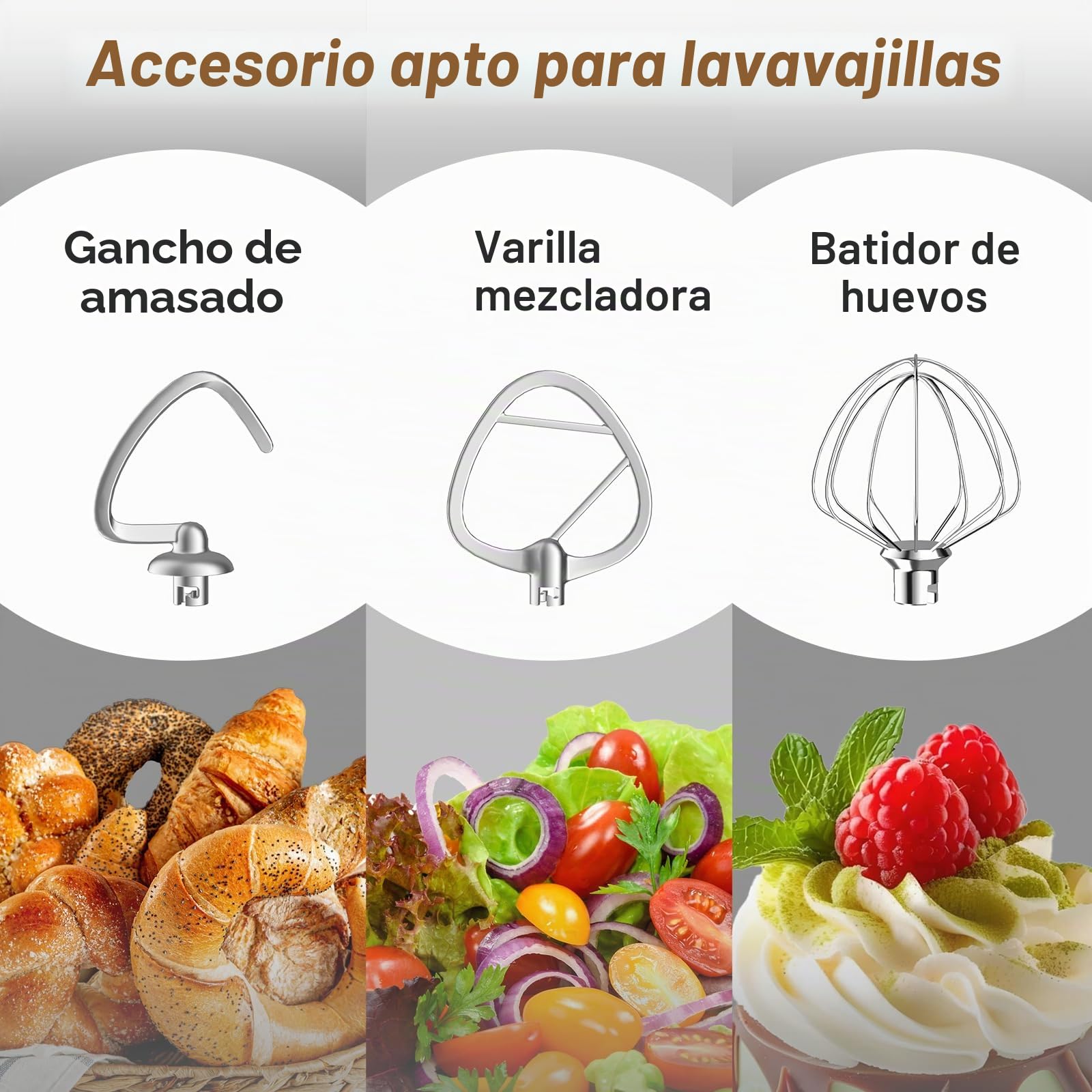 Facelle Batidora Amasadora de Repostería 1500W, Amasadora de Pan con 10 Velocidades + Función Pulse, Bol de Acero Inoxidable de 5,5L, Movimiento Orbital, con Varillas, Gancho Amasador y Batidor Plano