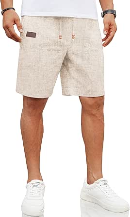 COOFANDY Men's Casual Linen Shorts with Elastic Waist and Pockets
