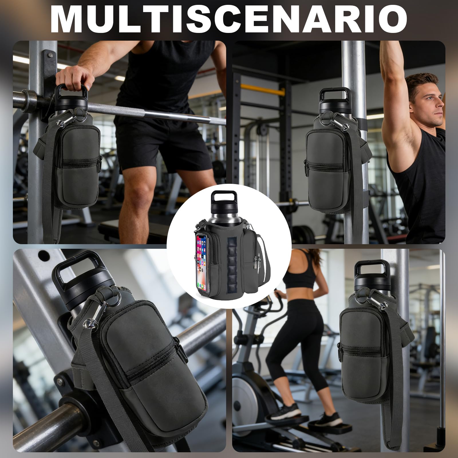 Bolsa Gimnasio Magnética, Portabotellas con Bolsillo para Teléfono, Bolsa Deportiva Portátil con Correa Ajustable, Accesorios de Gimnasio para Hombre y Mujer, Mantiene Botella al Alcance