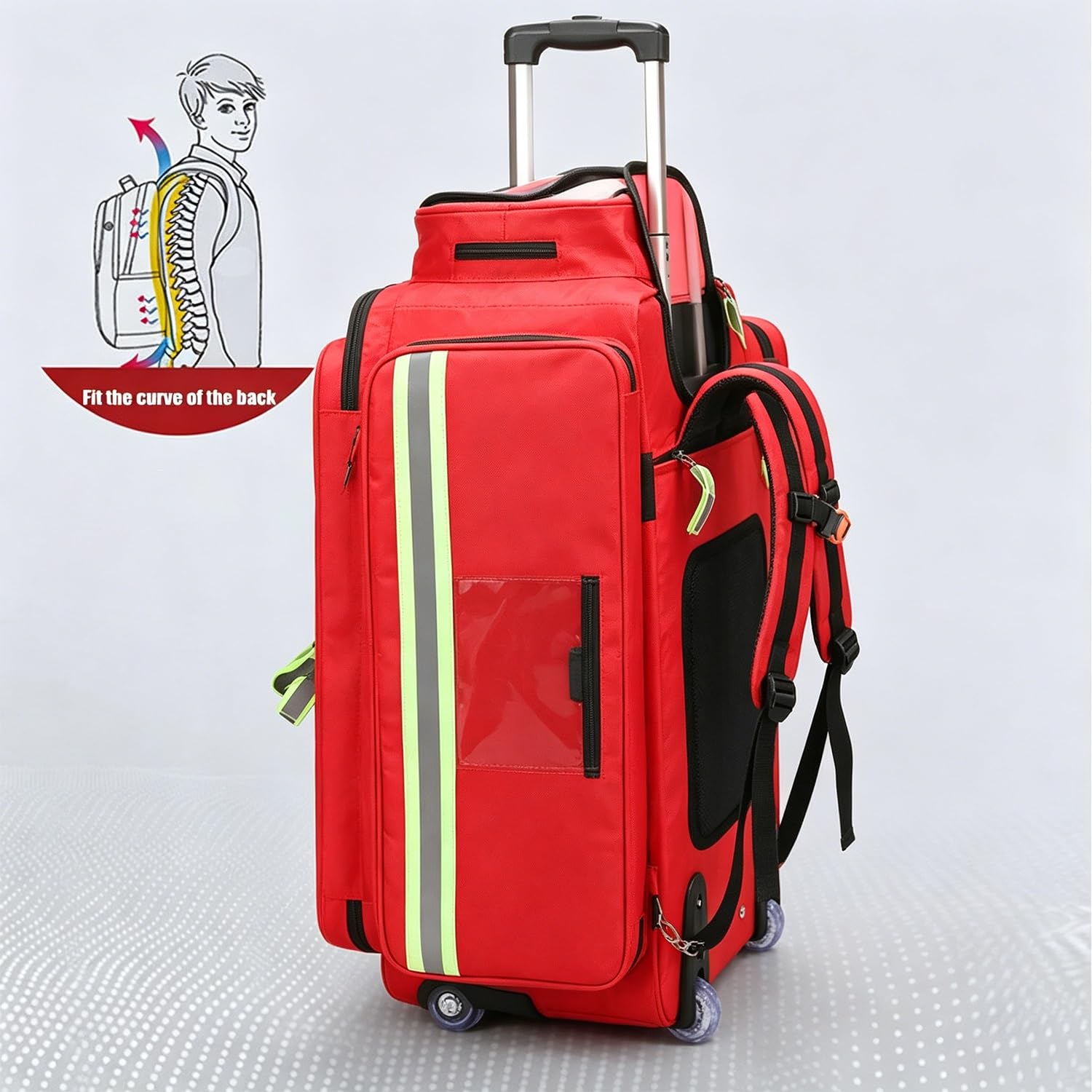 Botiquín de primeros auxilios portátil for exteriores, botiquín de primeros auxilios con ruedas, compartimentos extraíbles y varilla telescópica, Peso 5 kg, for viajes y excursiones