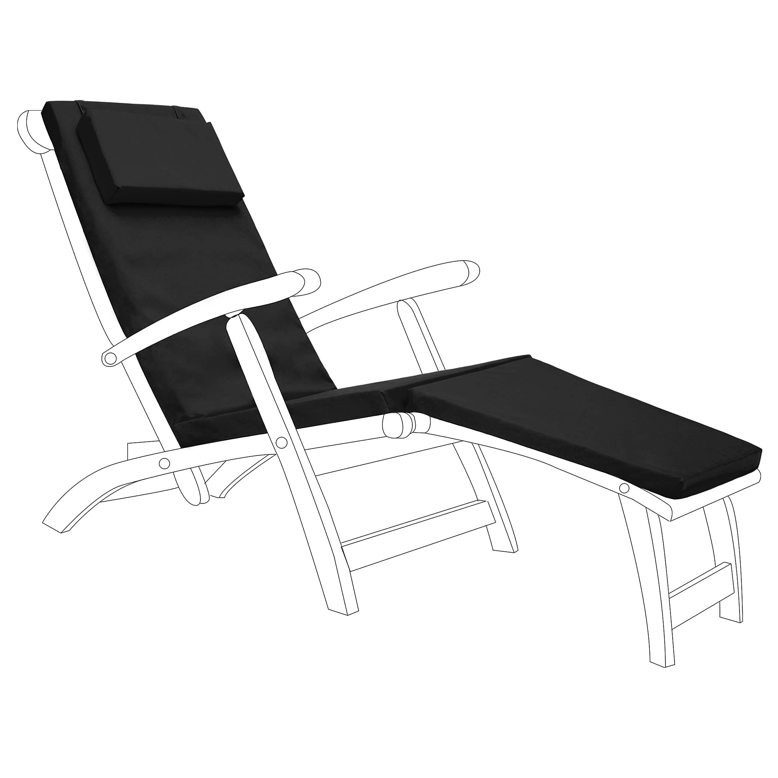Gardenista Black Contemporary Sun Lounger Cushion | Outdoor Water Resistant Garden Sunlounger Chair Cushions | Hypoallergenic Steamer Chair Seat Pad | Durable & Thick Sunbed Mattress Cushion