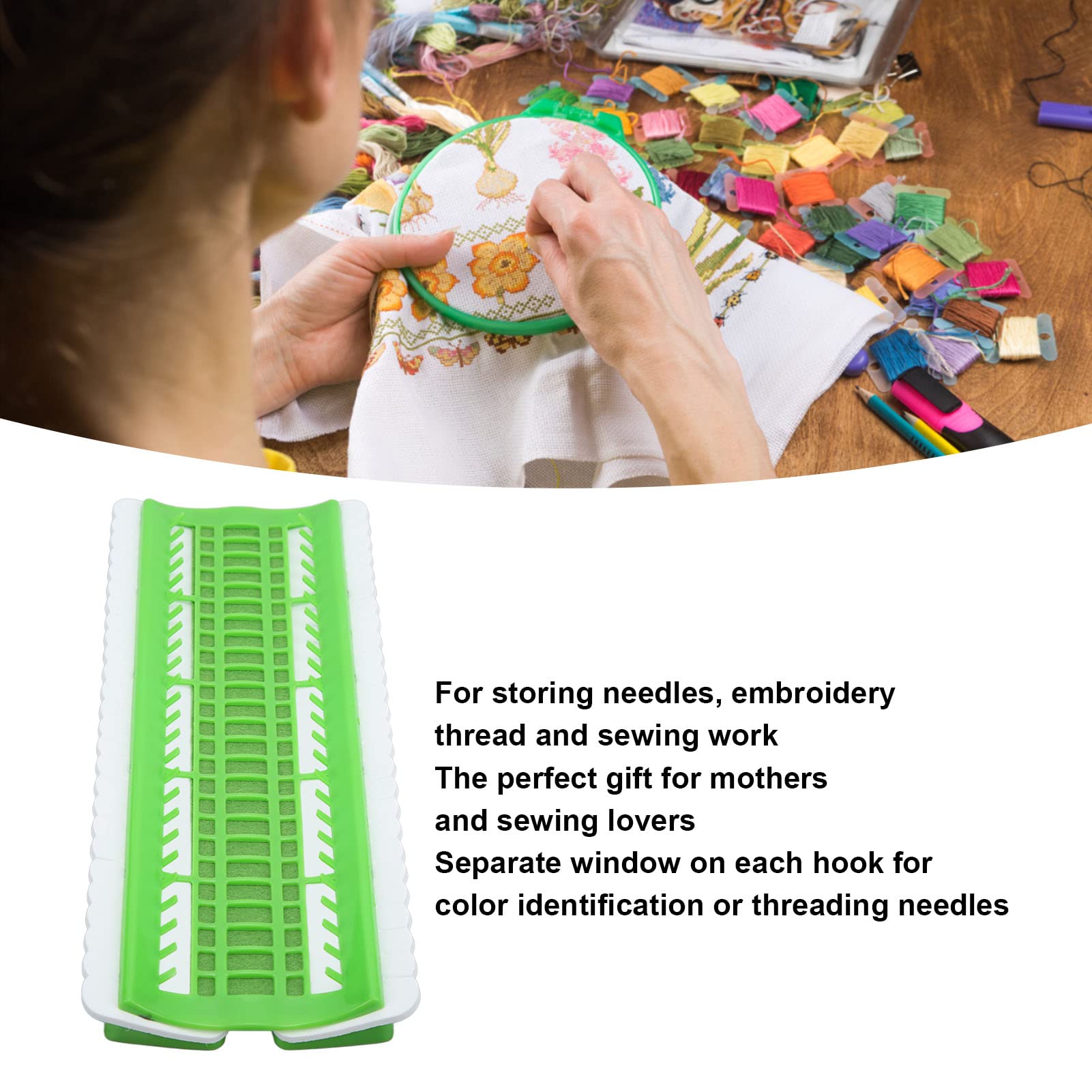 50 Positions Floss Organizer Embroidery Shelf, Cross Stitch Thread Organizer Embroidery Thread Organizer, Cross Stitch Holder with 4 Replaceable Paper for Classification(Green)