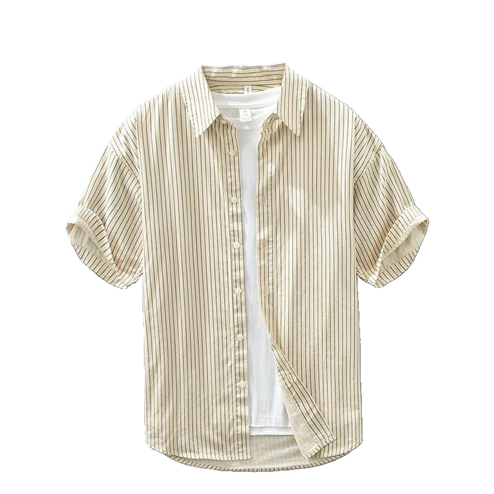 Camicie estive da uomo a righe stile Janpanese cotone casual uomo artistico fresco top camicia tasca sul petto