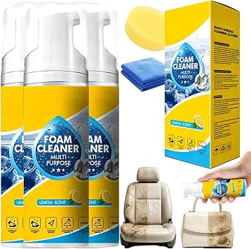 4-in-1 Multi-Enzyme Foam Cleaner, No-Scrub Deep Clean for Car Interior, Leather, Fabric, Upholstery, Kitchen & Shoes, Family & Pet Friendly, No Streaks 3PCS