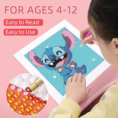 Miniatura 5 de Miairivy Paquete de 6 kits de pintura de diamantes para niños, bricolaje 5D lindo arte de diamantes de dibujos animados, manualidades de pintura de